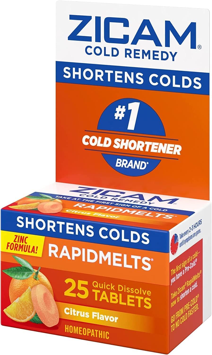 Formulation zinc ciblée, Zicam RapidMelts citrus utile au bureau ou en voyage.