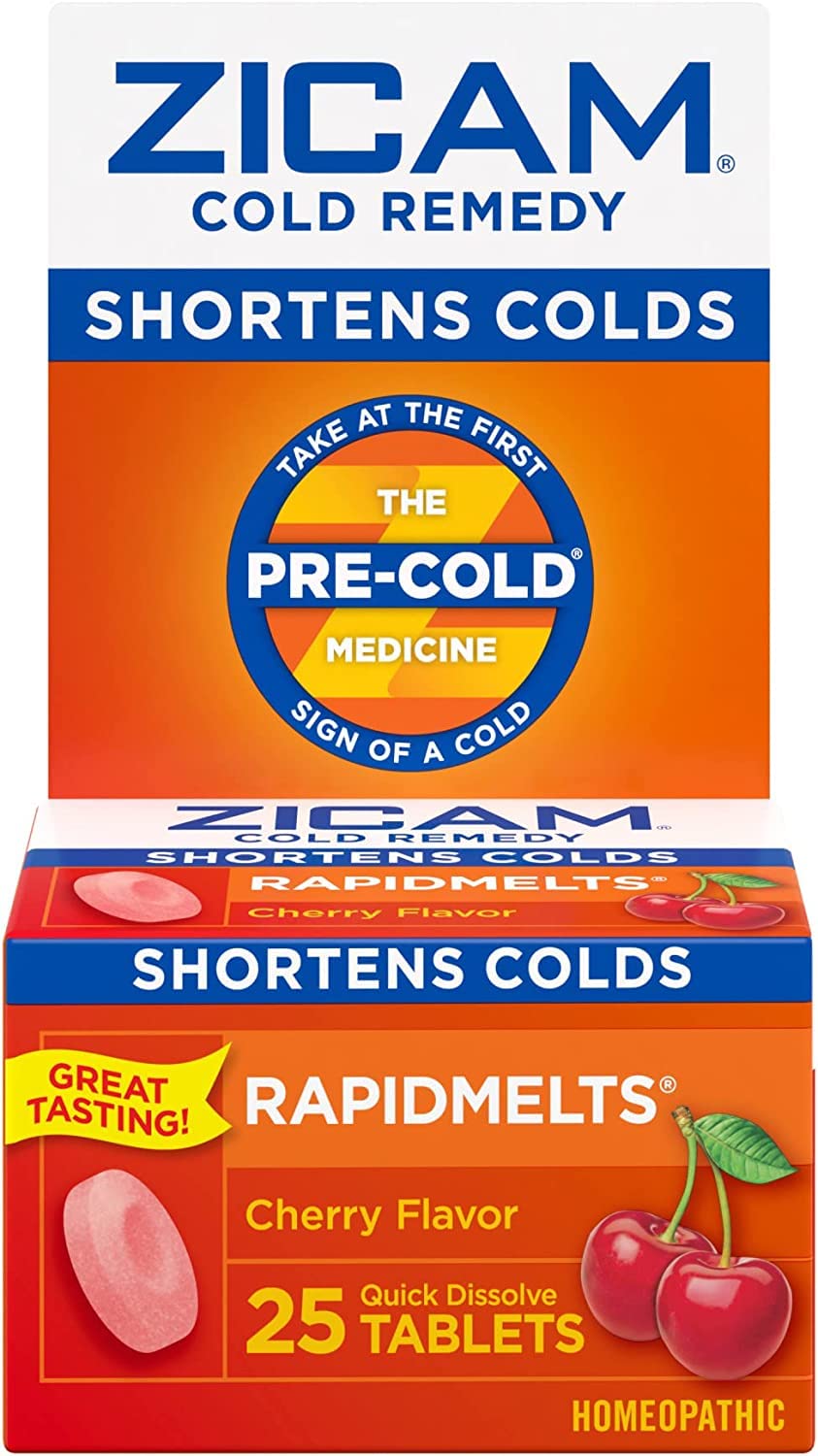 Zicam RapidMelts tablettes cerise à dissolution rapide pour les premiers signes du rhume.