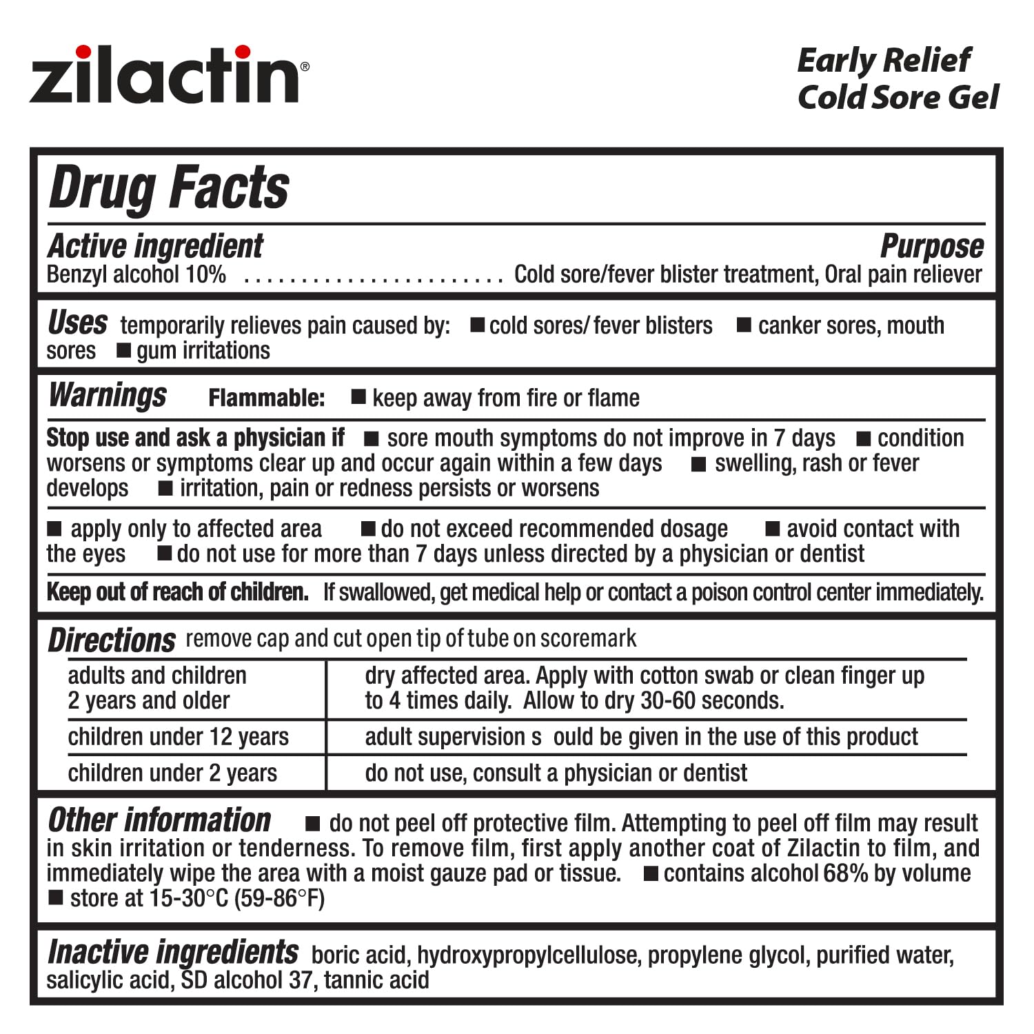 Zilactin: emballage compact 0,25 oz, pratique en déplacement.