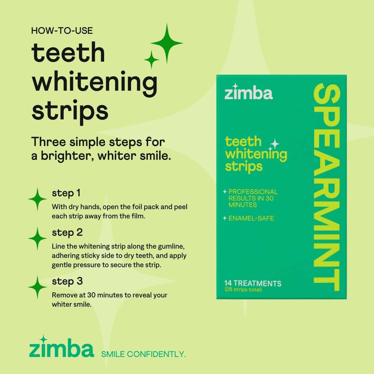 Zimba bandes blanchiment menthe-poivrée formulation vegan respectueuse de l’émail