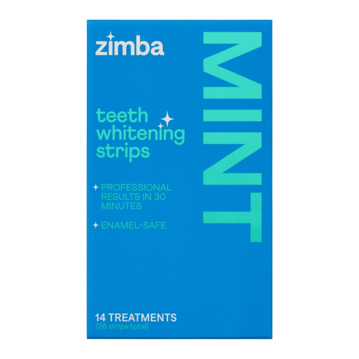 Zimba Strips montre l'emballage à la menthe, prêt pour un soin blanchissant quotidien.