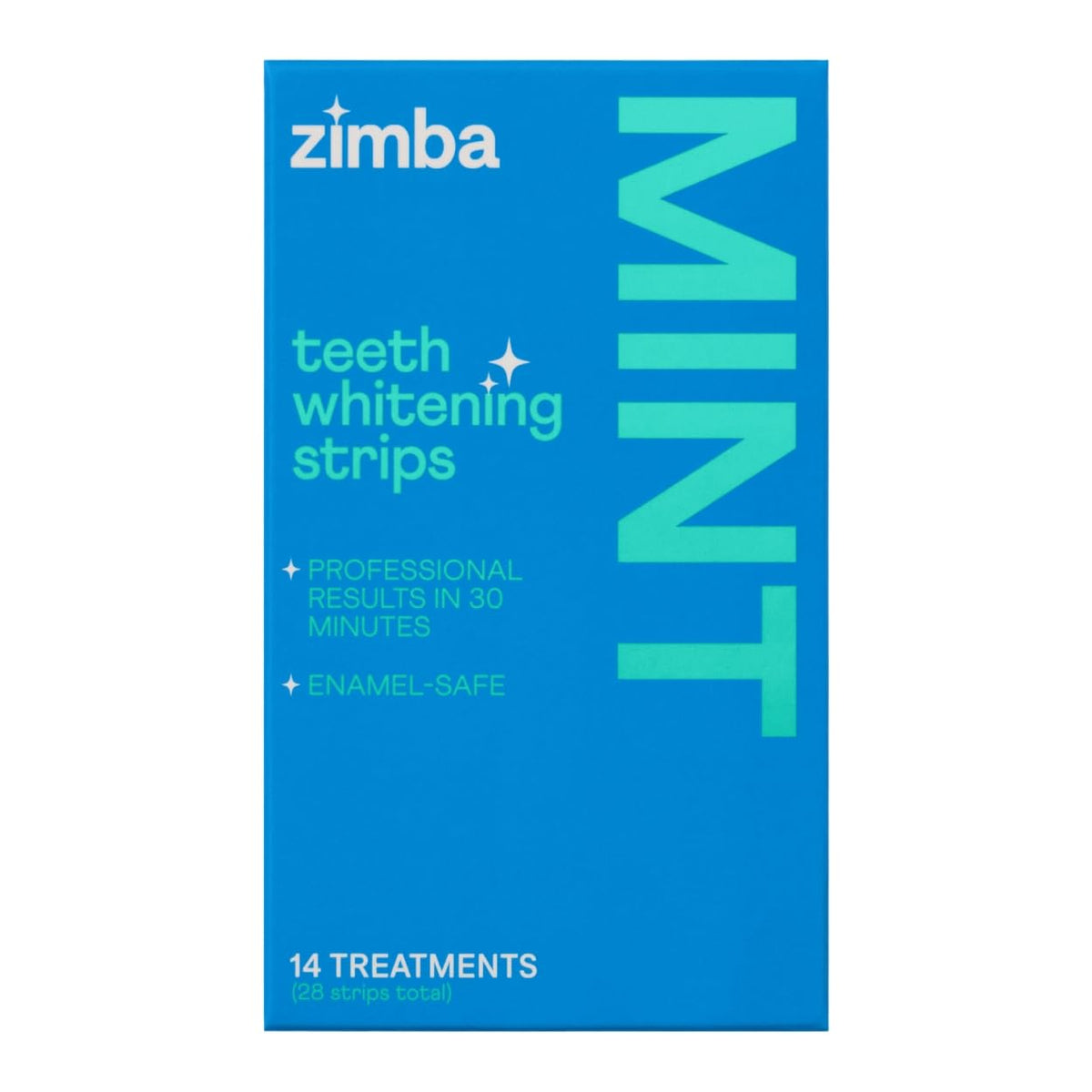Zimba Strips montre l'emballage à la menthe, prêt pour un soin blanchissant quotidien.