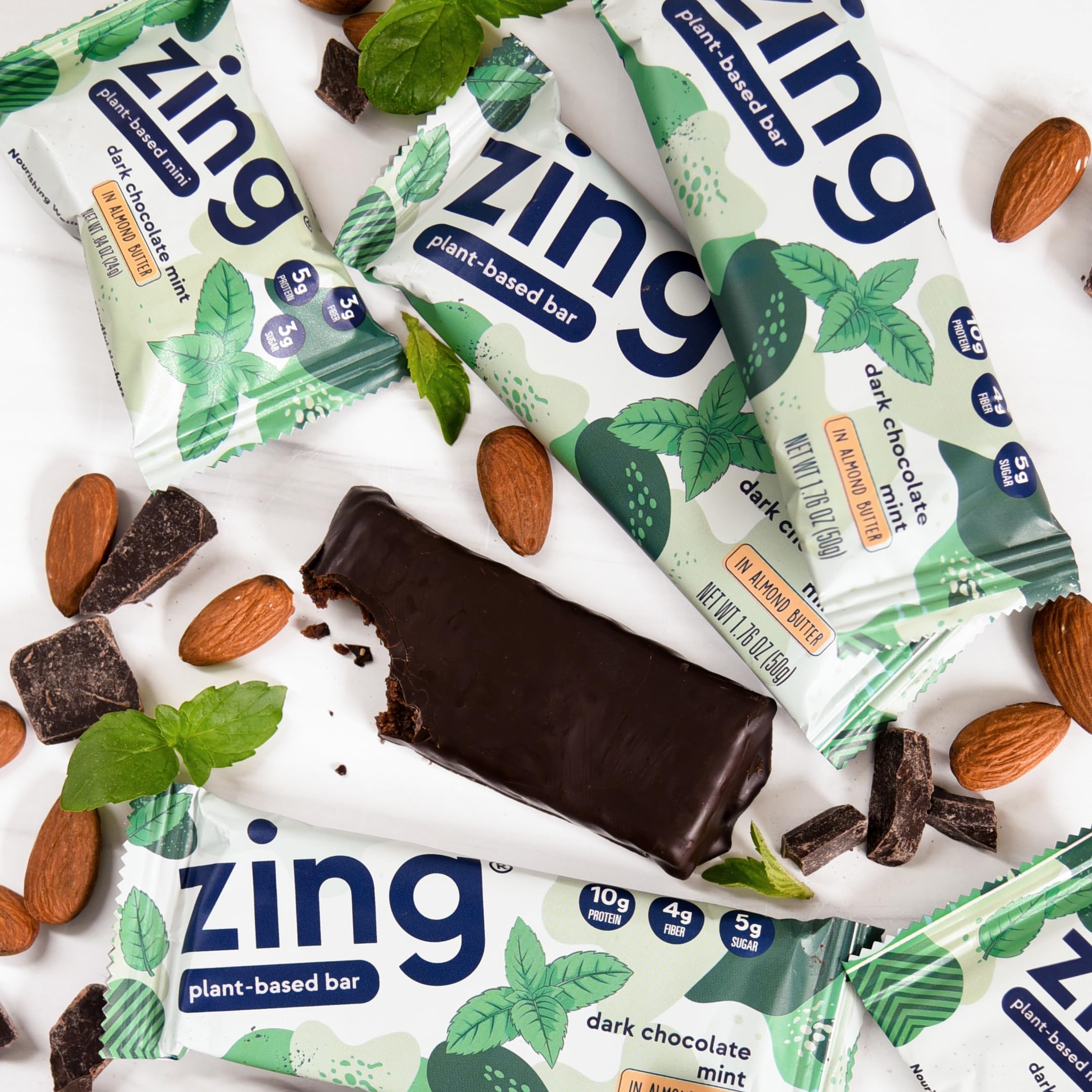 Barre Zing proteinee vegan texture creme menthe fraiche.