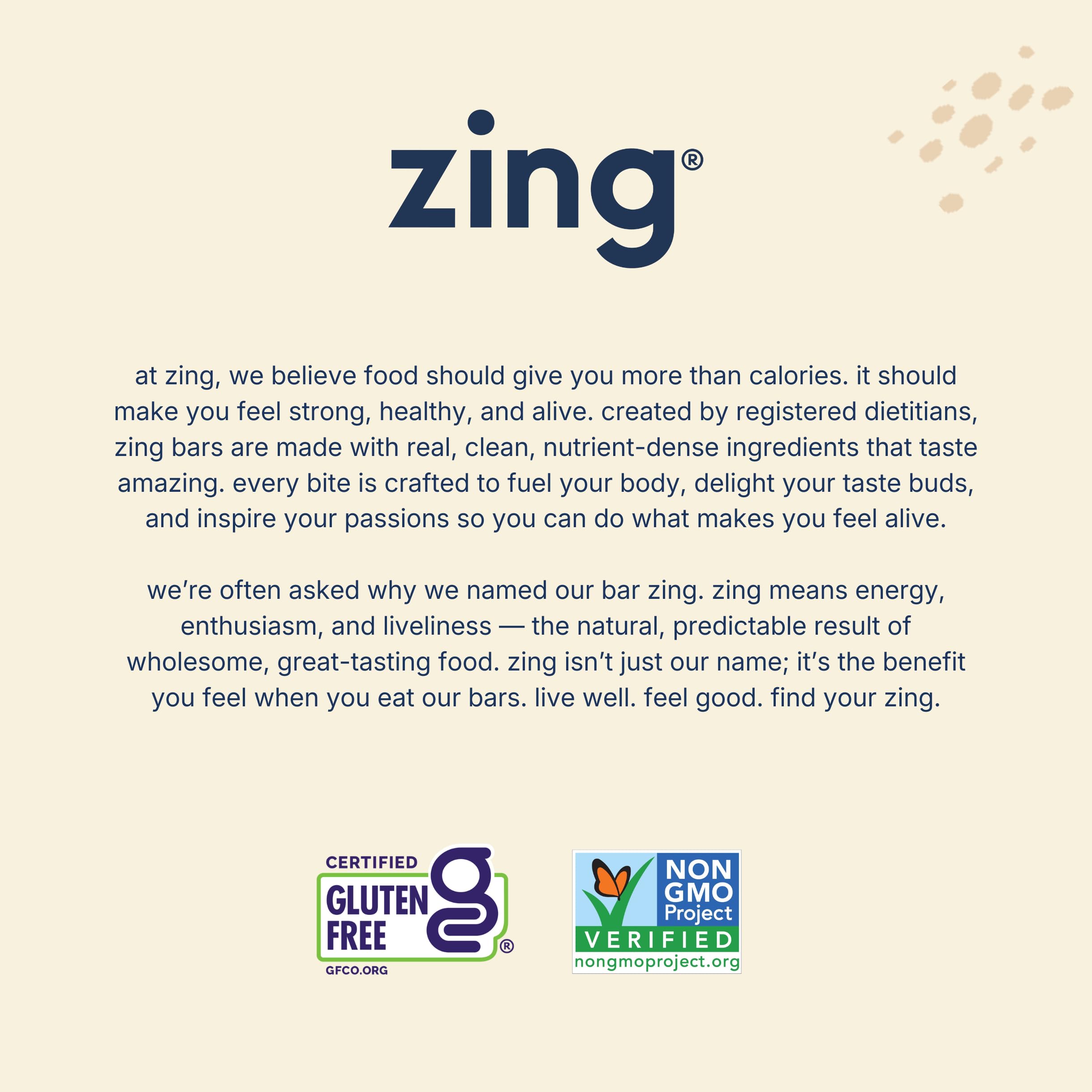 Barre Zing sans gluten et sans lactose, parfaite pour divers regimes.