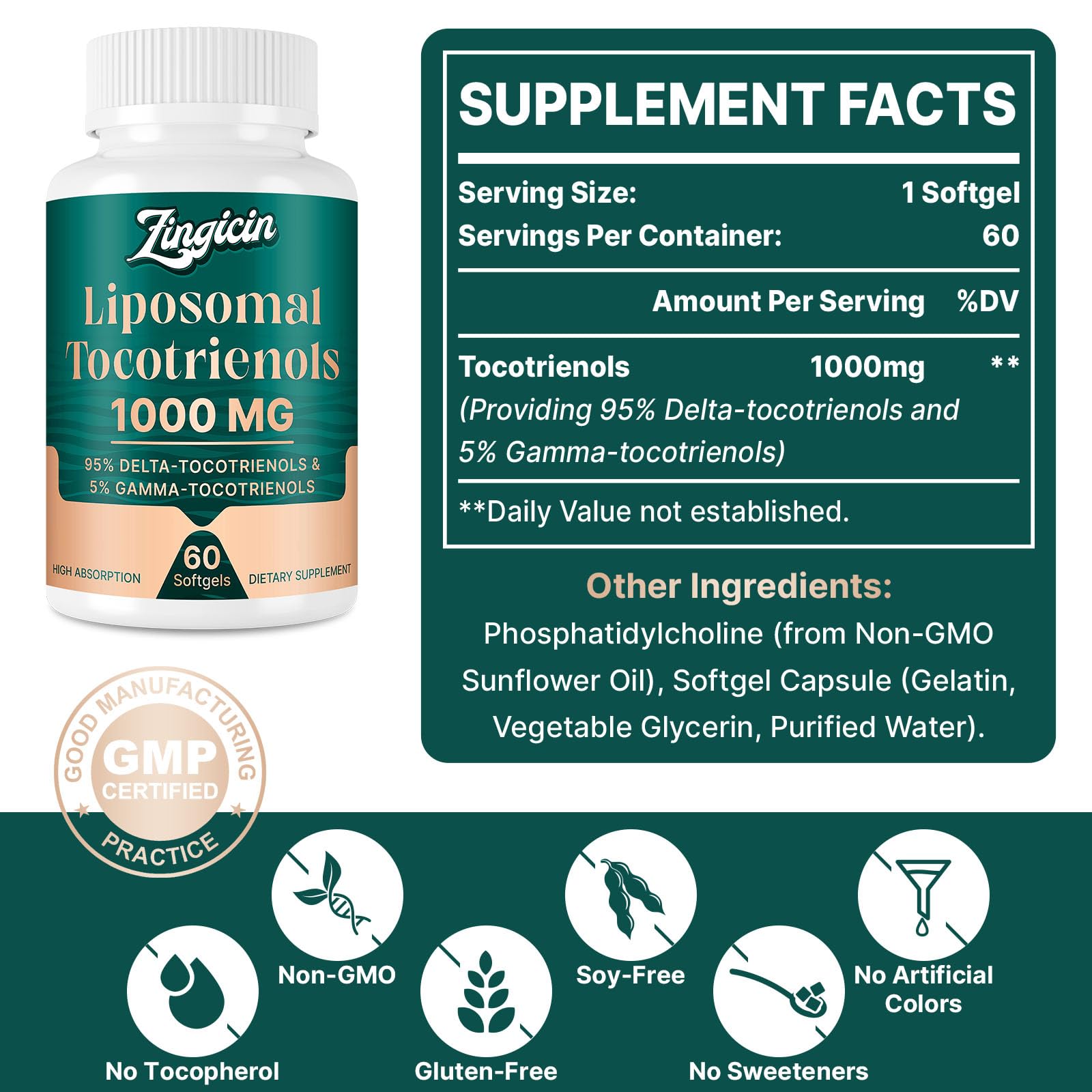 Zingicin forme liposomale tocotrienols - liposomes favorisent une meilleure absorption.
