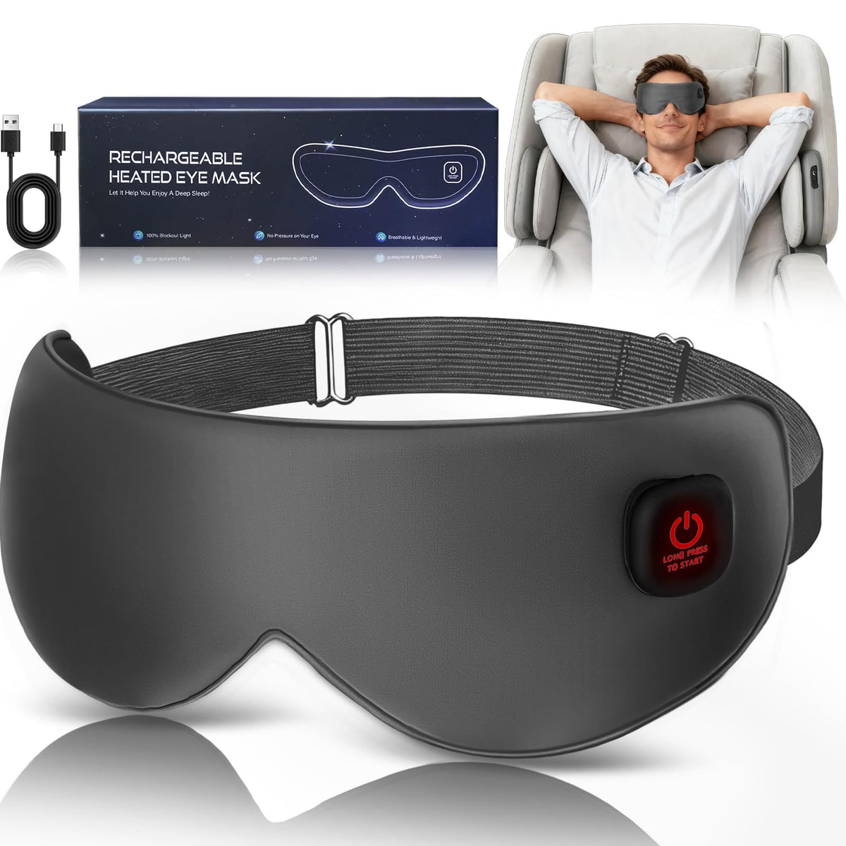 Masque oculaire chauffant Zinpaza en soie lavable pour un confort nocturne