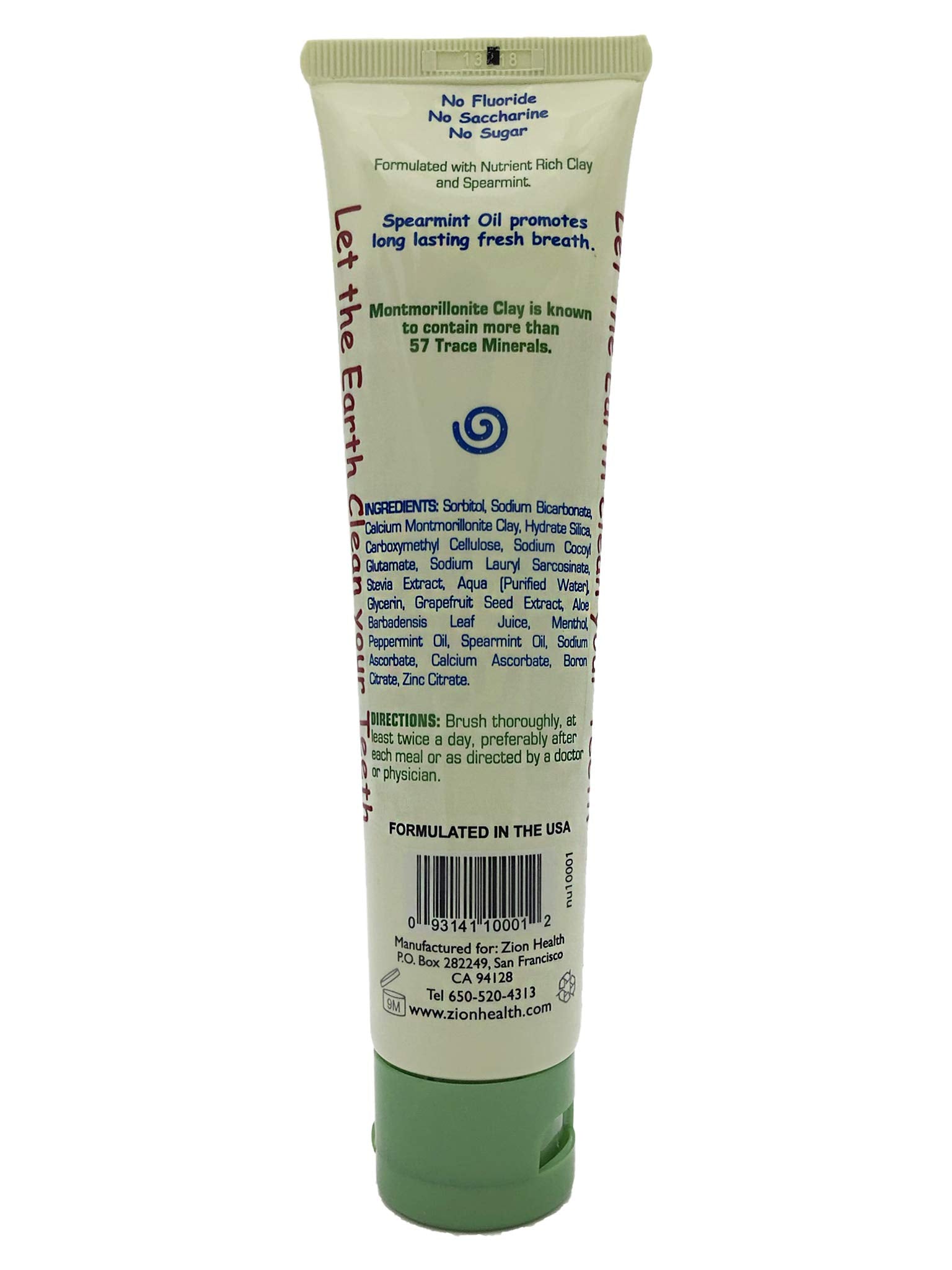 Dentifrice Claybrite Zion Health argile naturelle pour blanchiment léger et bouche fraîche