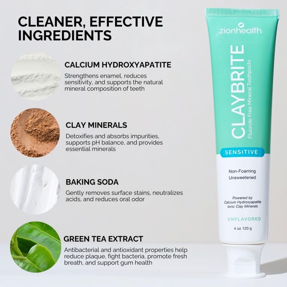 Texture crèmeuse de ClayBrite Sensitive de Zion Health pour un brossage agréable.