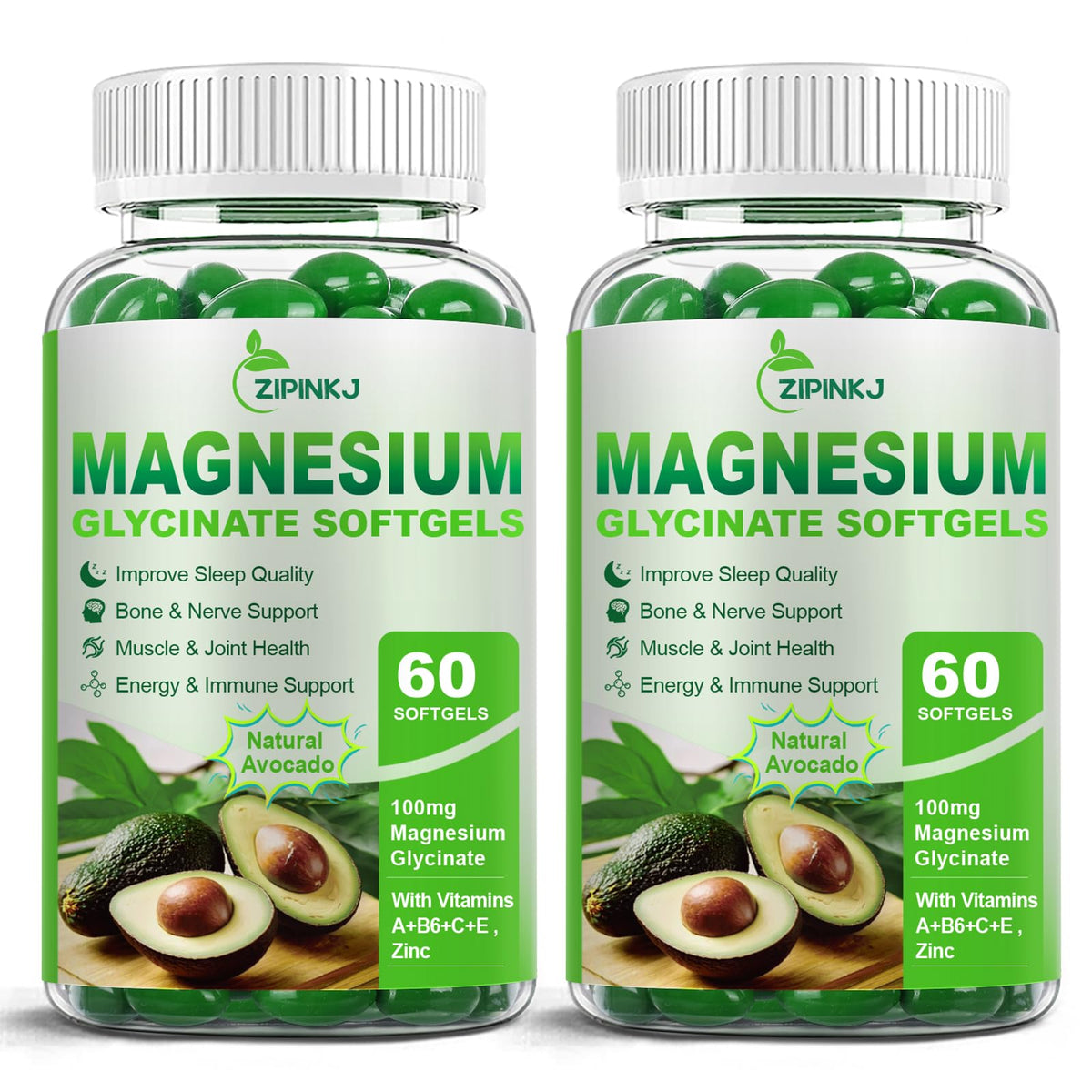 ZIPINKJ Magnésium Glycinate : bouteille de gélules faciles à prendre.