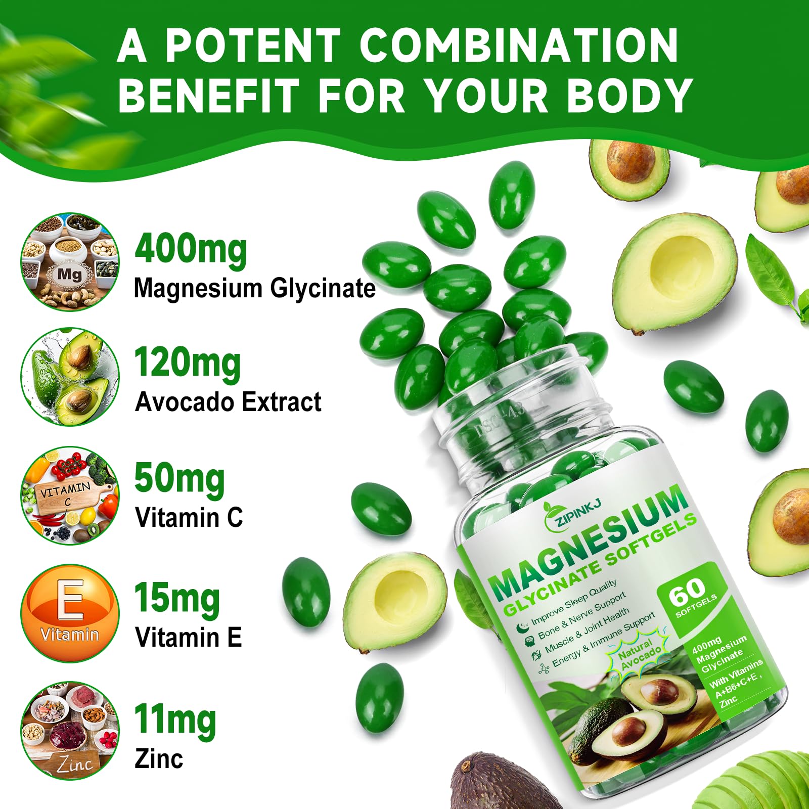 ZIPINKJ Zinc Vitamine E B6 - complexe, énergie et métabolisme potentiels.