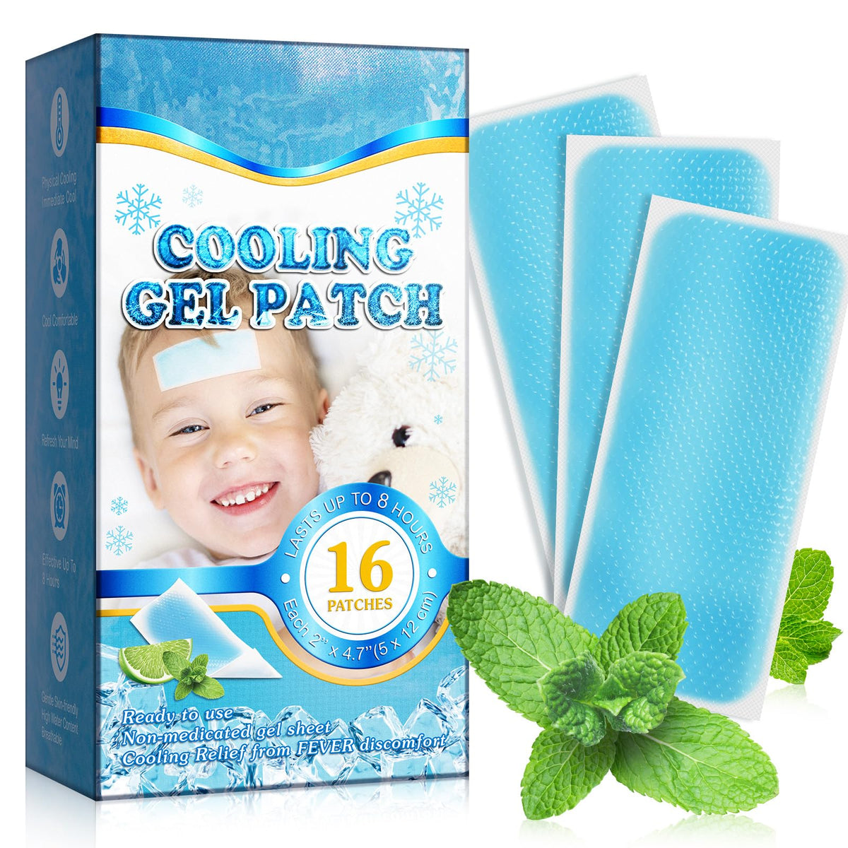 Pansement fièvre ZIXAOK appliqué sur le front d'un enfant pour un refroidissement rapide