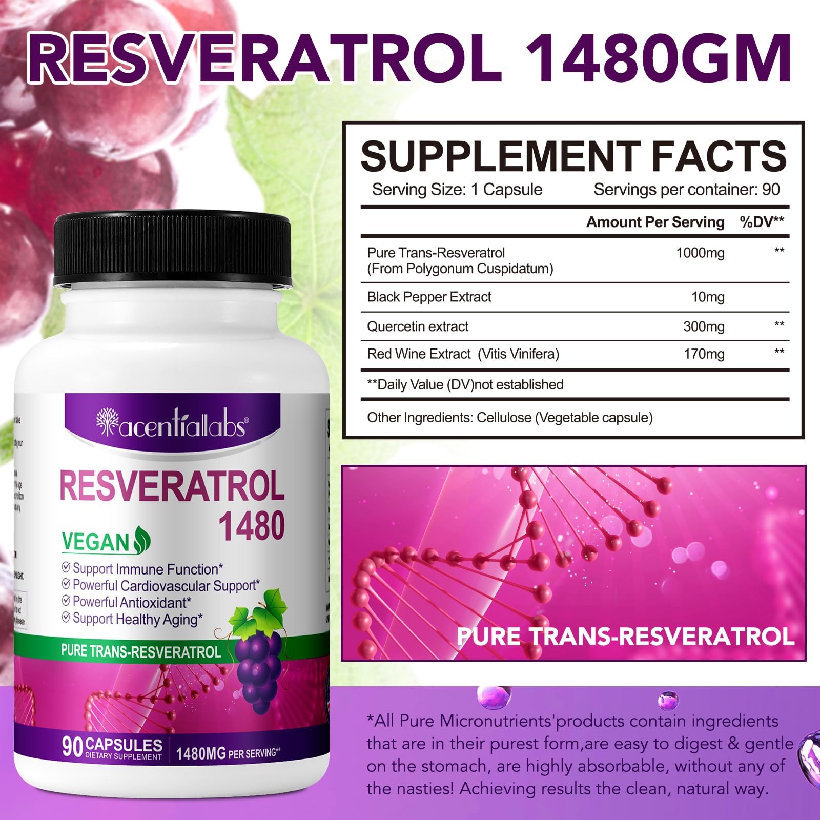 ZIXAOK résveratrol vegan: formule sans OGM et sans allergènes.