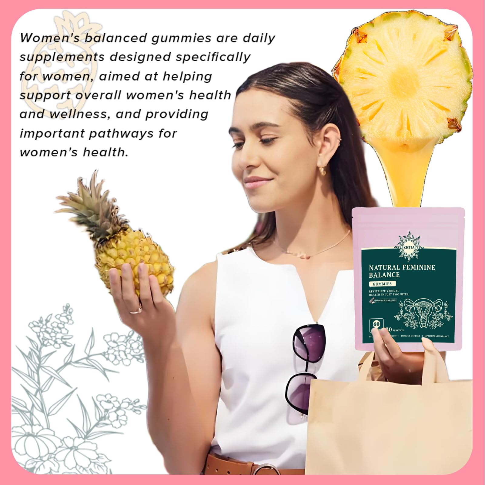 Gommes ZKTIA saveur ananas hawaïen, plaisir tropical et énergie douce.