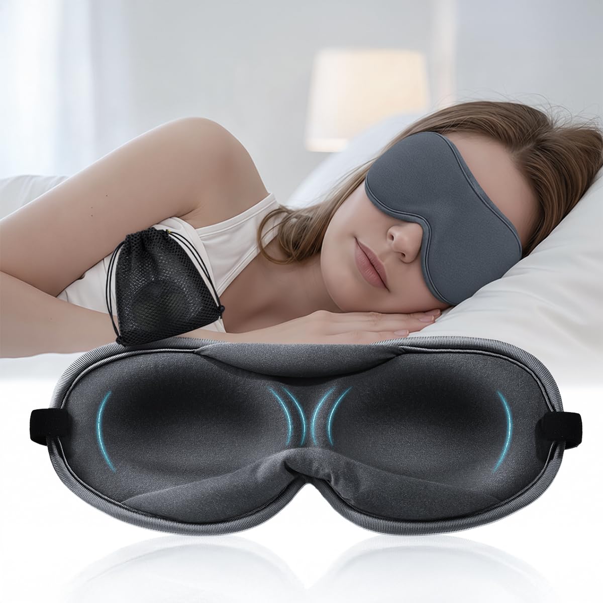 ZLZQER masque yeux 3D ultra-fin, favorise un sommeil confortable.