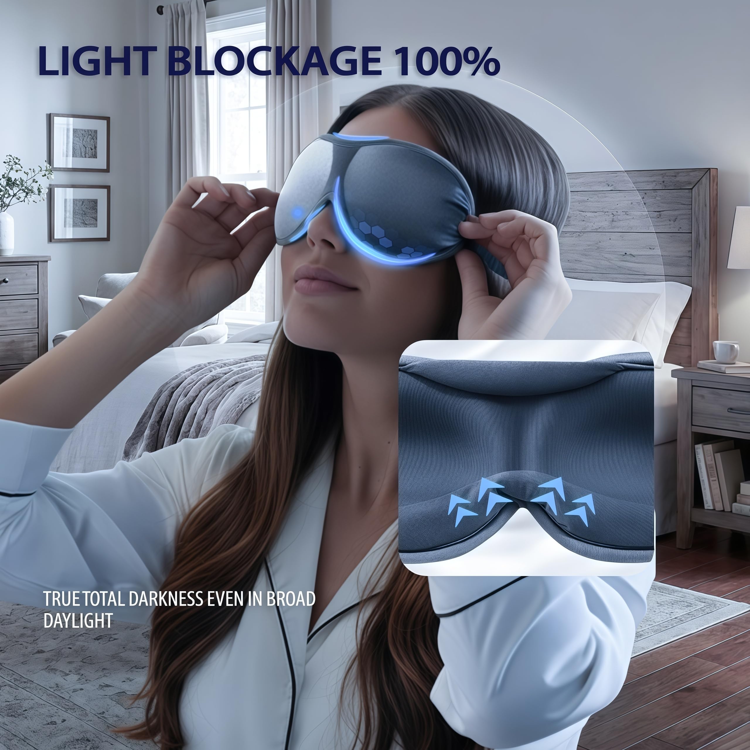 ZLZQER masque yeux 3D ergonomique, s'adapte aux contours du visage pour un confort durable.