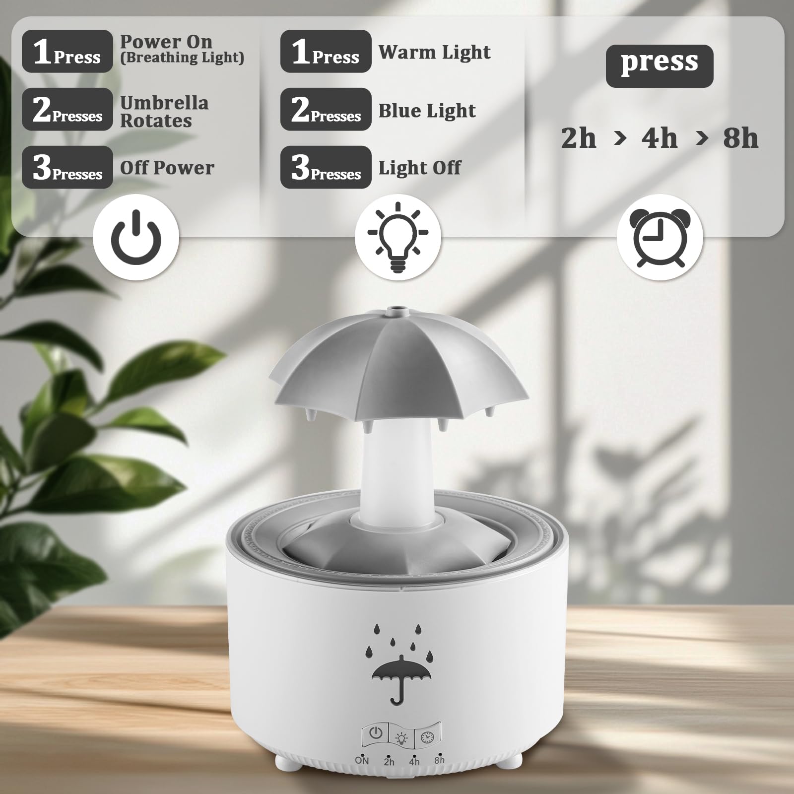 Diffuseur Znvyxhom avec télécommande pour ajuster brume et luminosité.