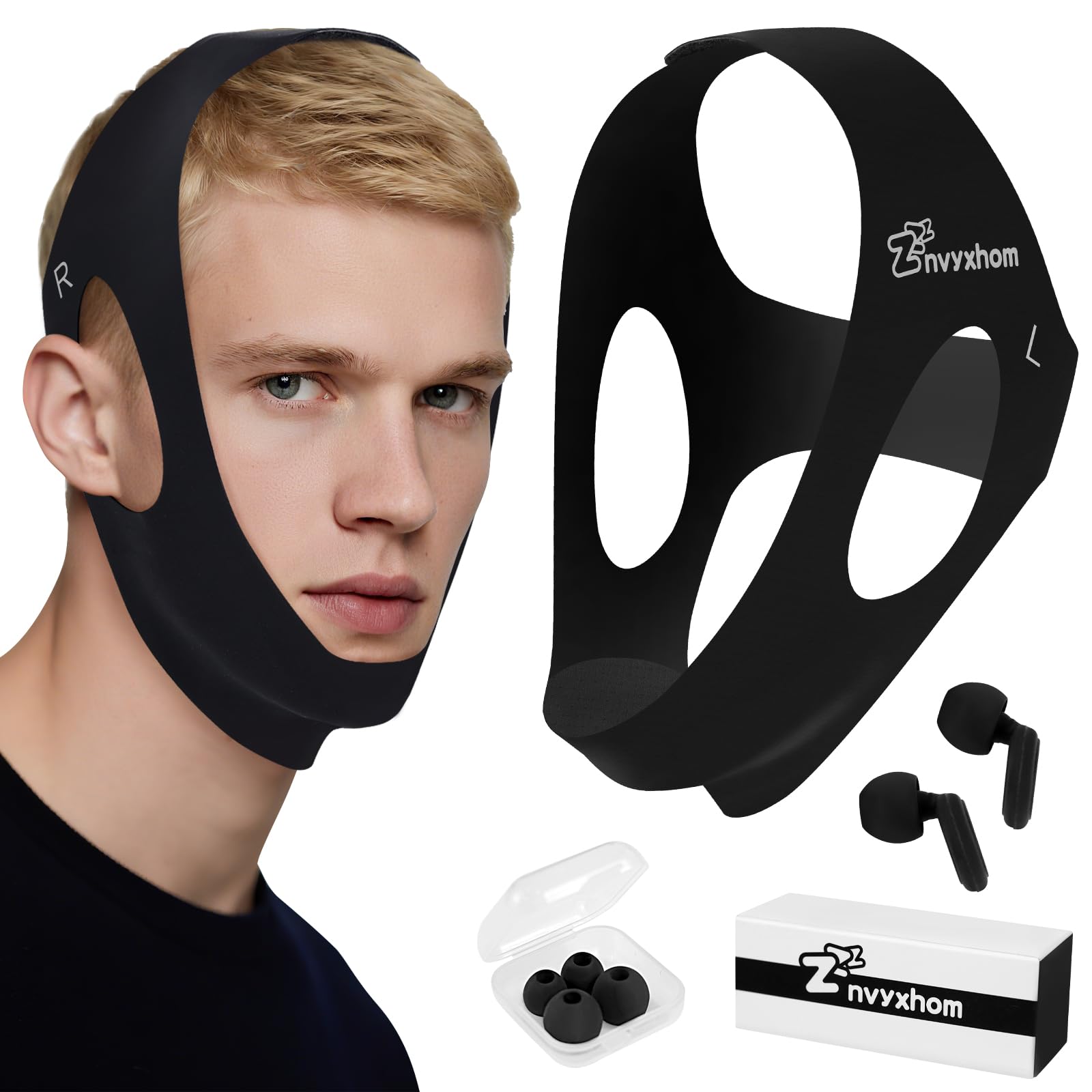 Znvyxhom sangle anti-ronflement ultra-fin vue en plan rapproché, confort nocturne.