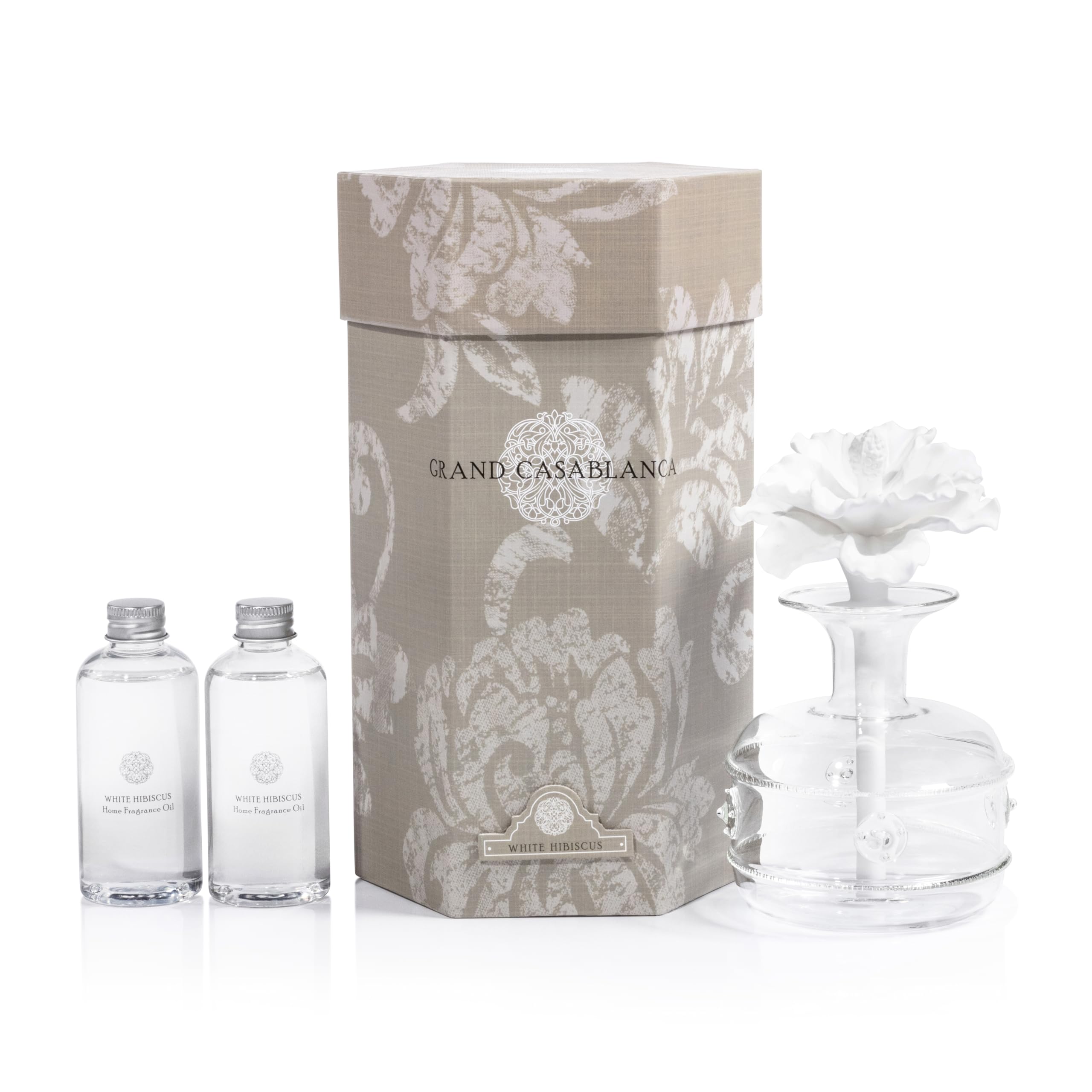Diffuseur Zodax Grand Casablanca en porcelaine avec fleur, apporte élégance durable au salon
