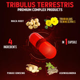 Zolotus Tribulus Maca, capsules et ingrédients, promesse de vitalité naturelle.