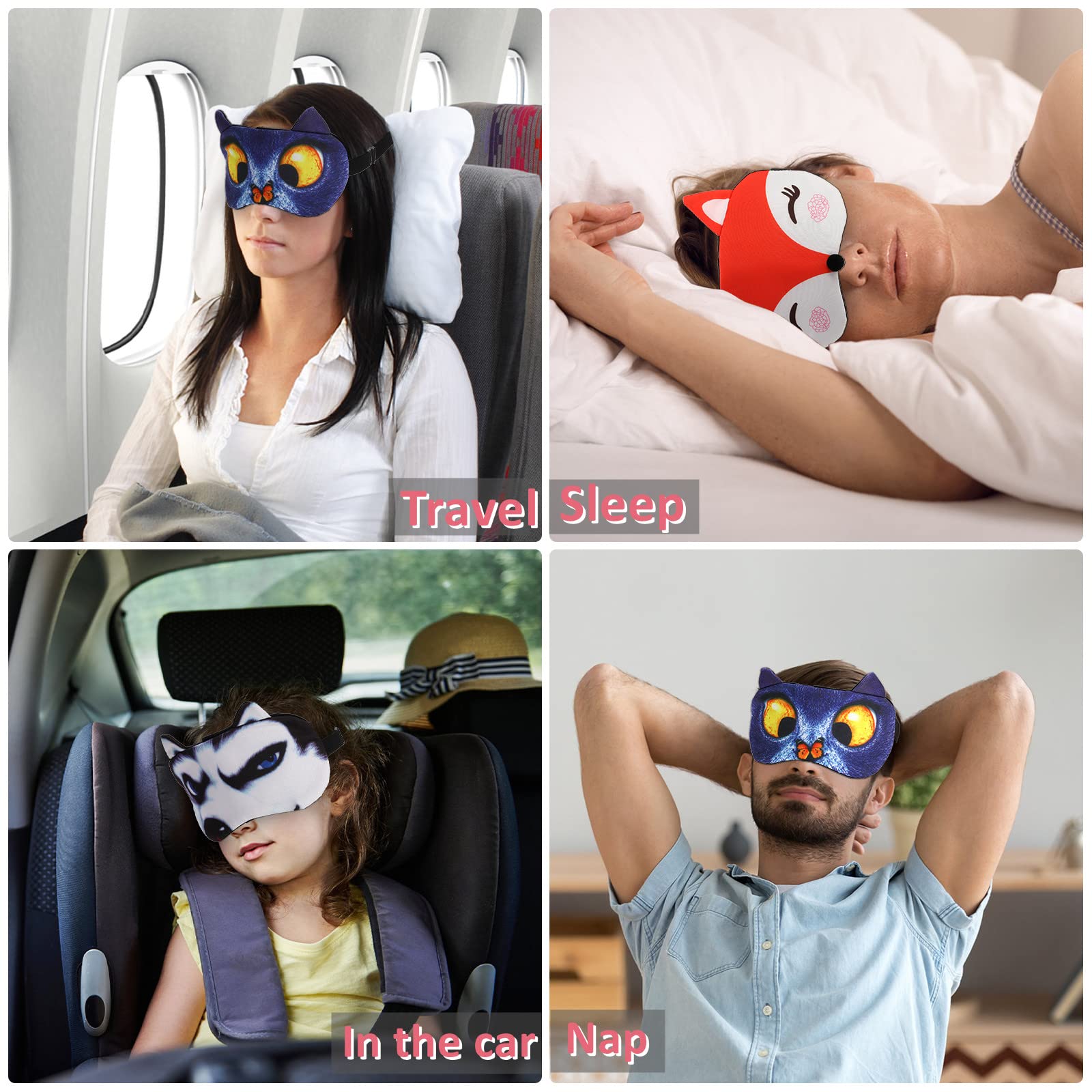 Masque yeux ZooFox, utilisation voyage parfait en avion ou train.