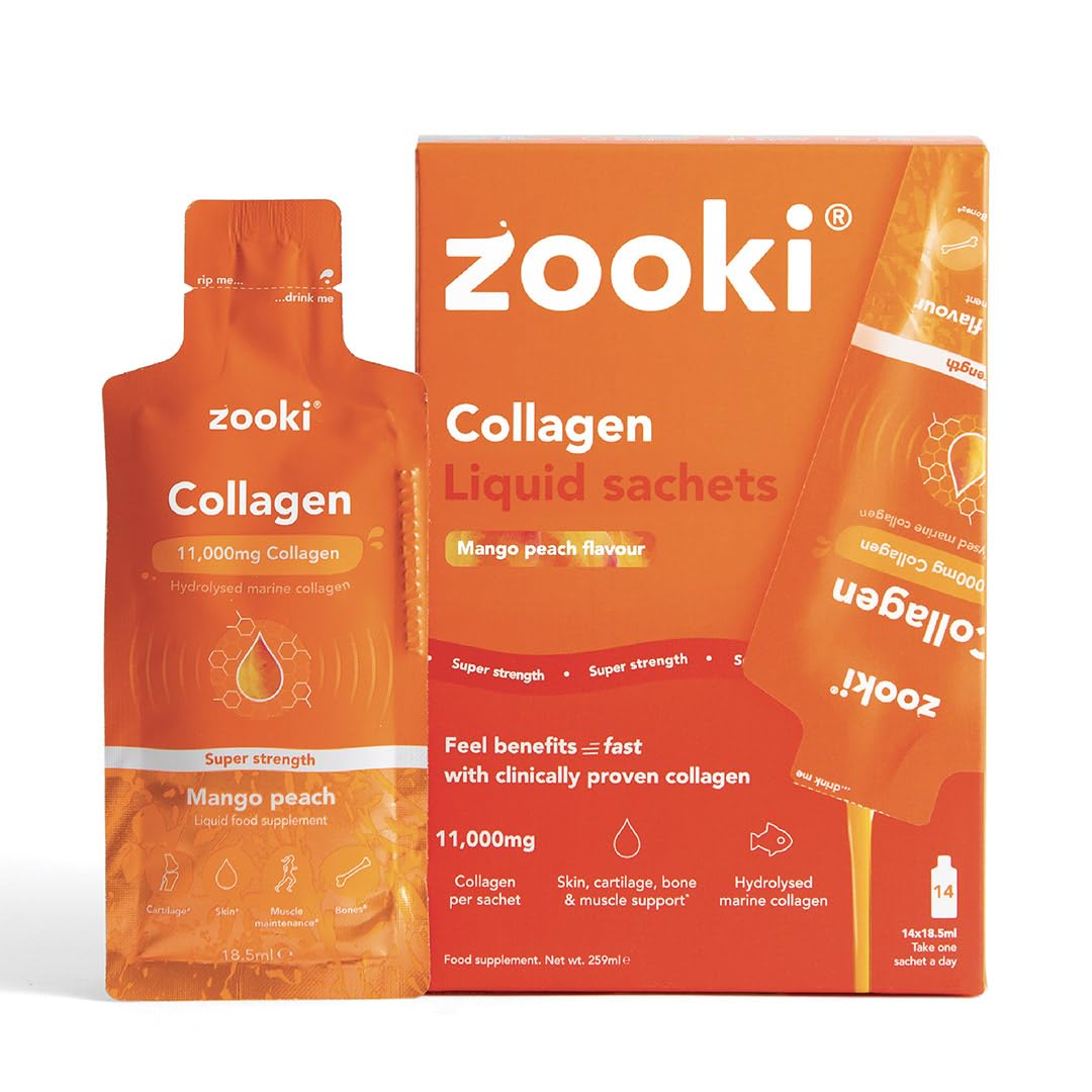 Zooki collagène marin liquide Mangue-Pêche, sachet pratique pour routine beauté.