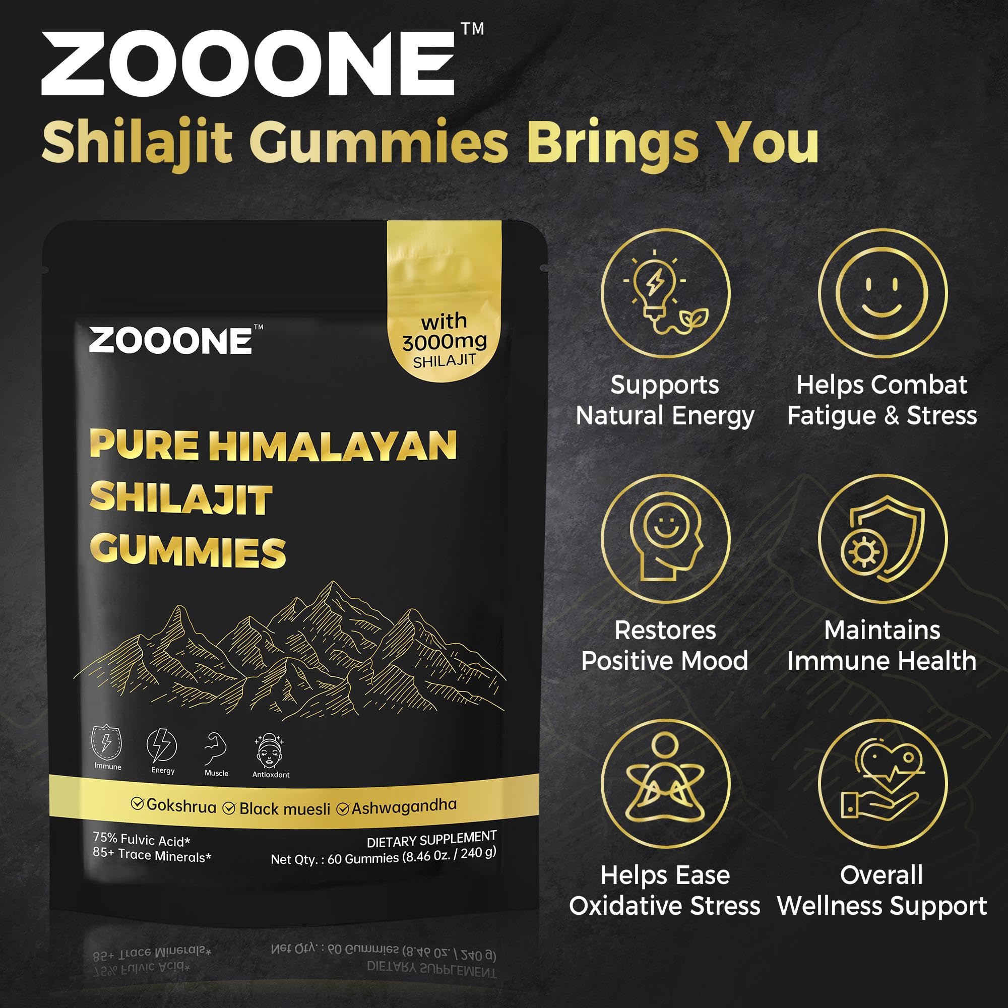 Gommes Zooone Shilajit saveur mangue, fruitée et concentration accrue lors des tâches.