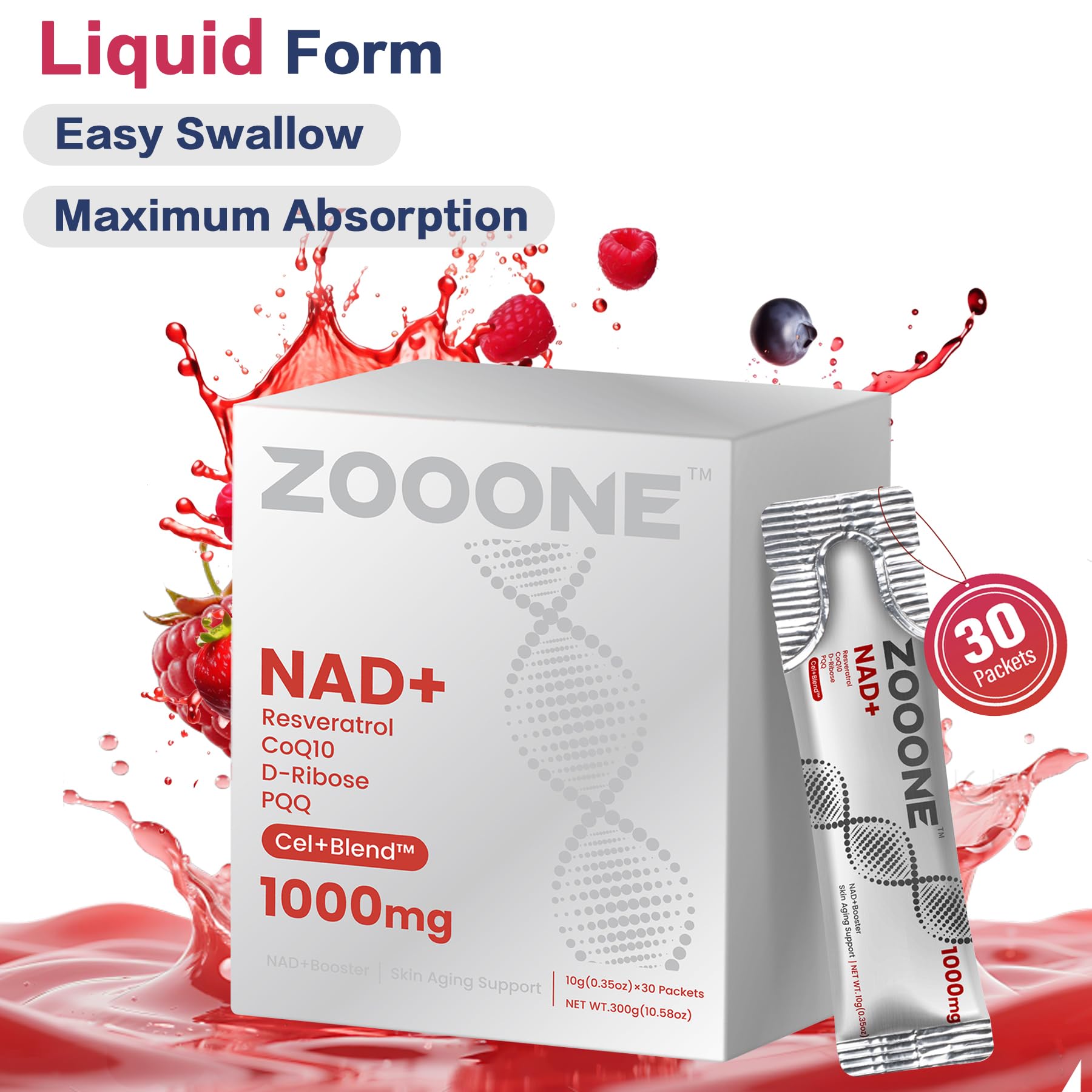 zooone NAD+ liquide: forme qui améliore l’absorption et l’énergie au quotidien.