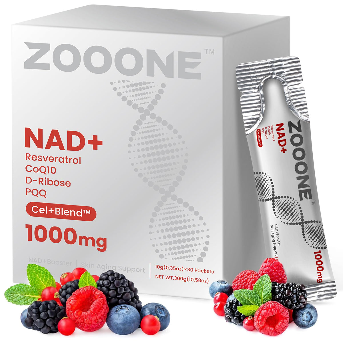 zooone NAD+ liquide: bouteille facilitant absorption rapide et énergie soutenue.