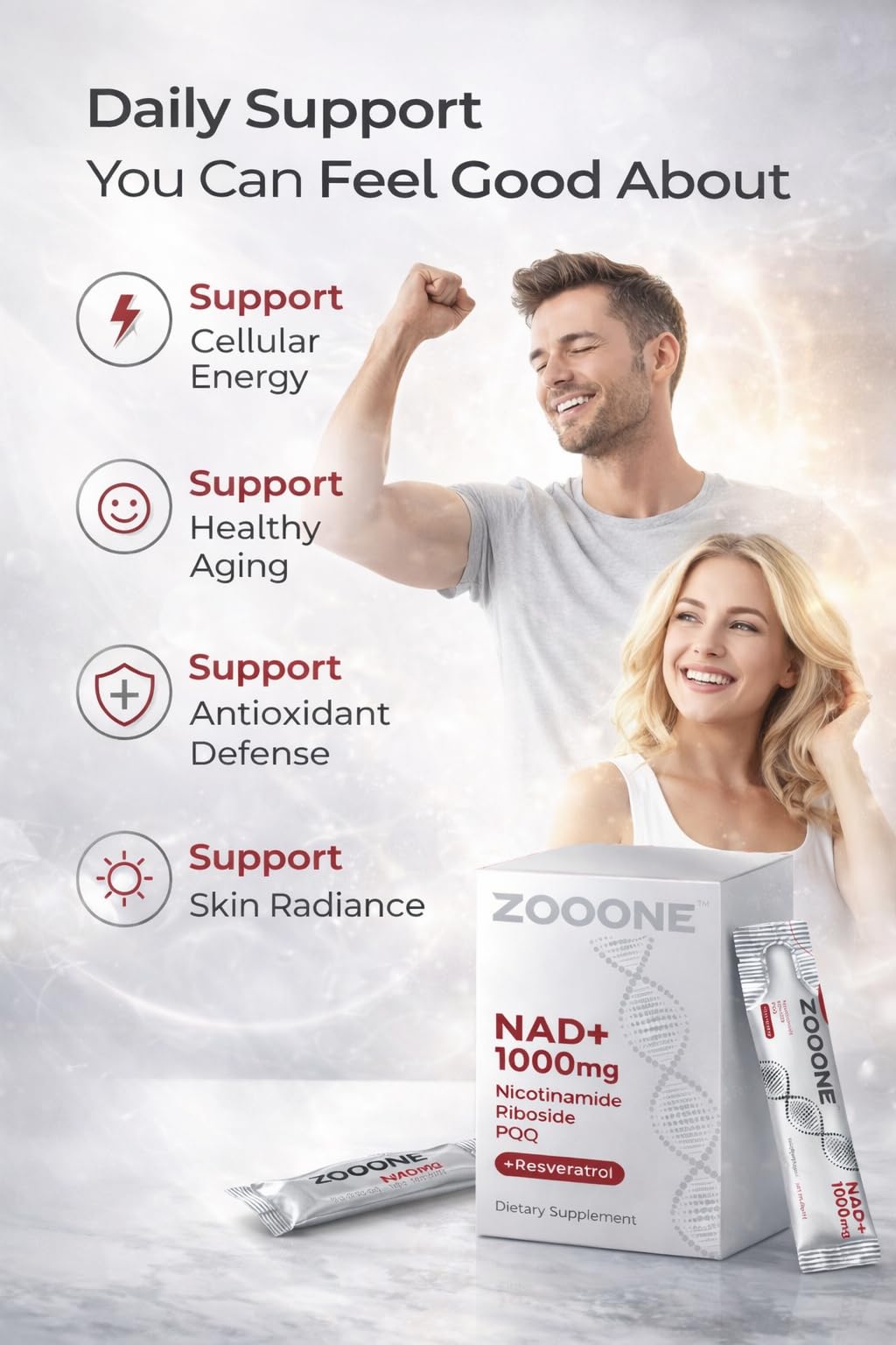 ZOOONE NAD+ Emballage pratique et dosage quotidien.