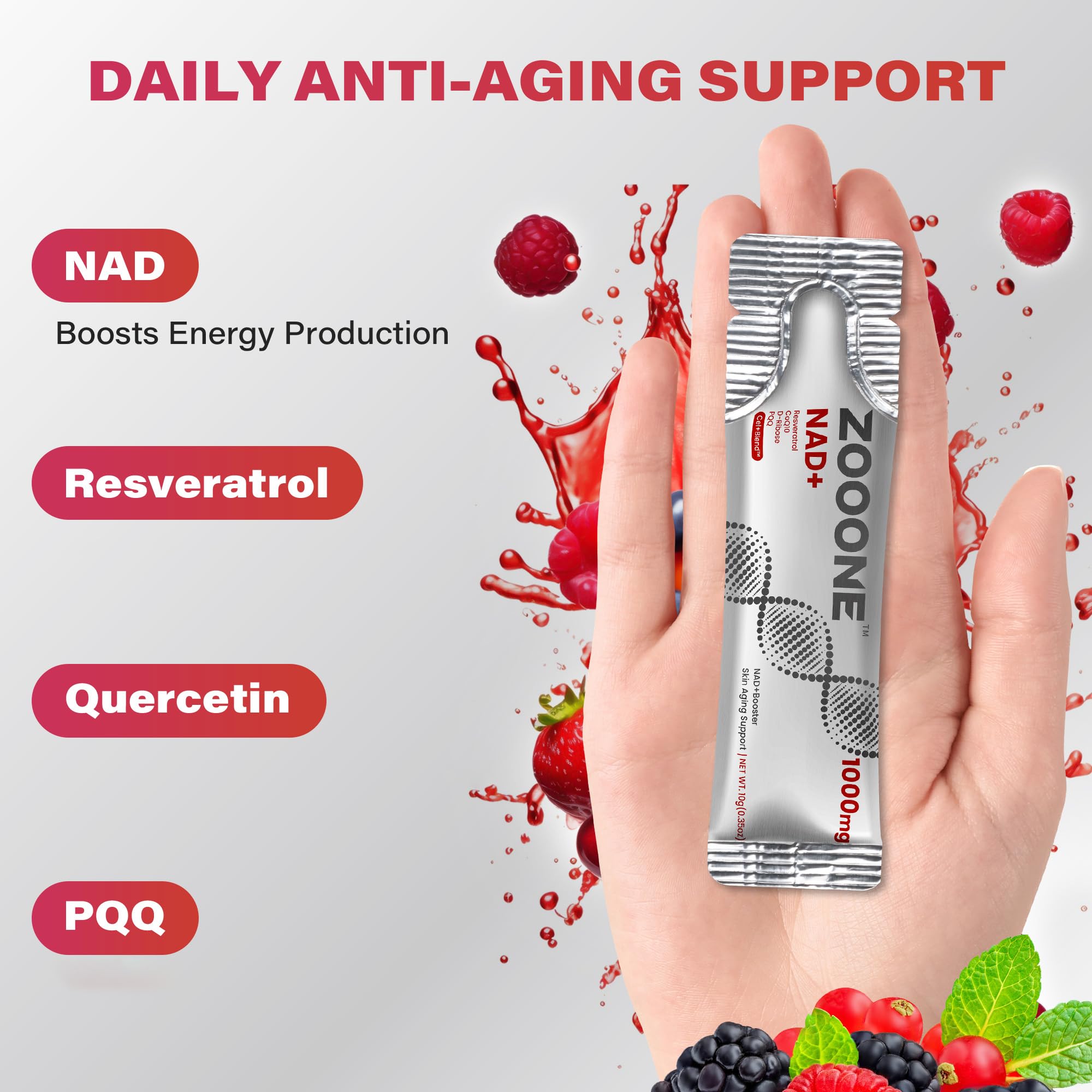 Zooone NAD+ 1000 mg – saveur framboise agréable à boire