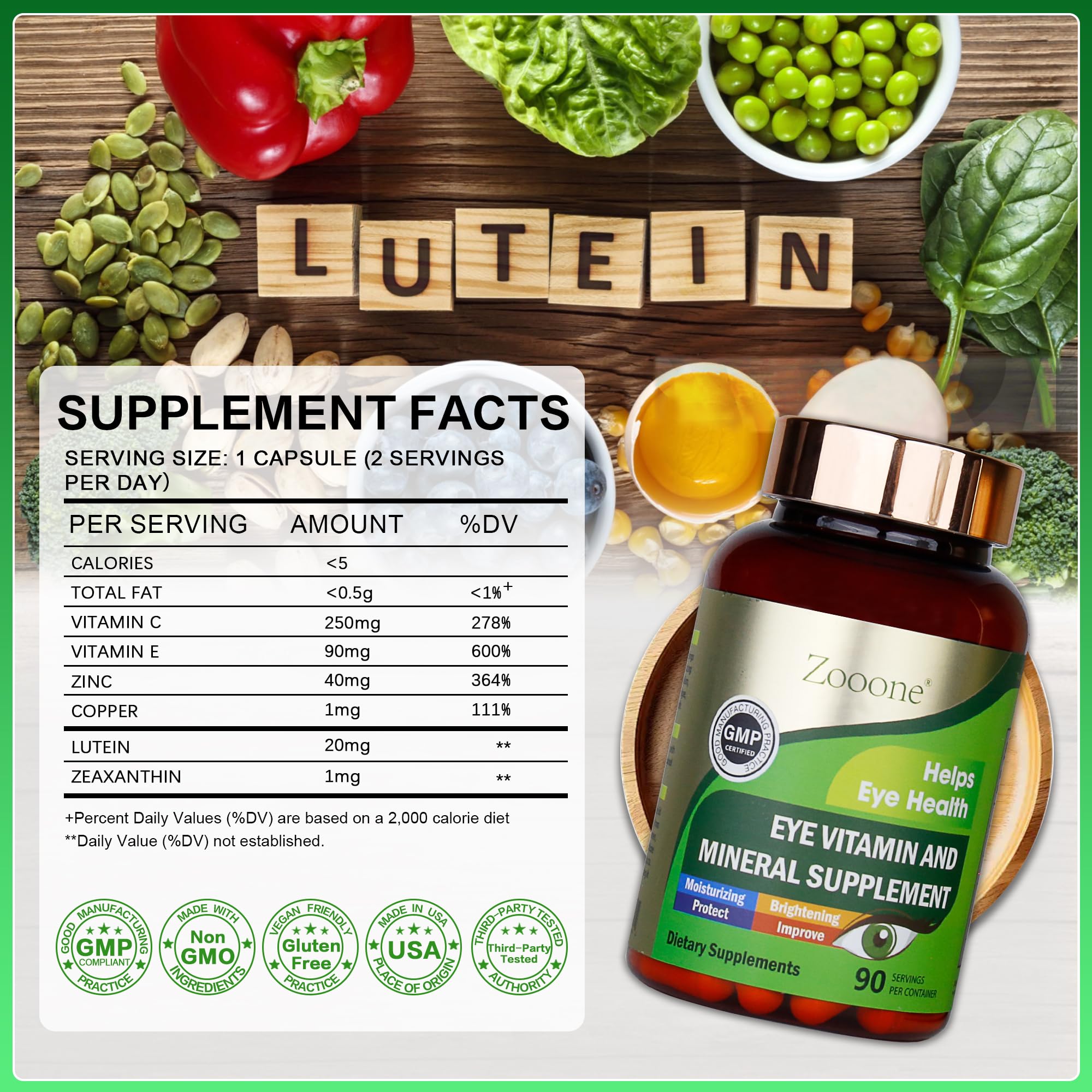 Gélules Zooone riches en zinc et cuivre pour les nutriments oculaires.