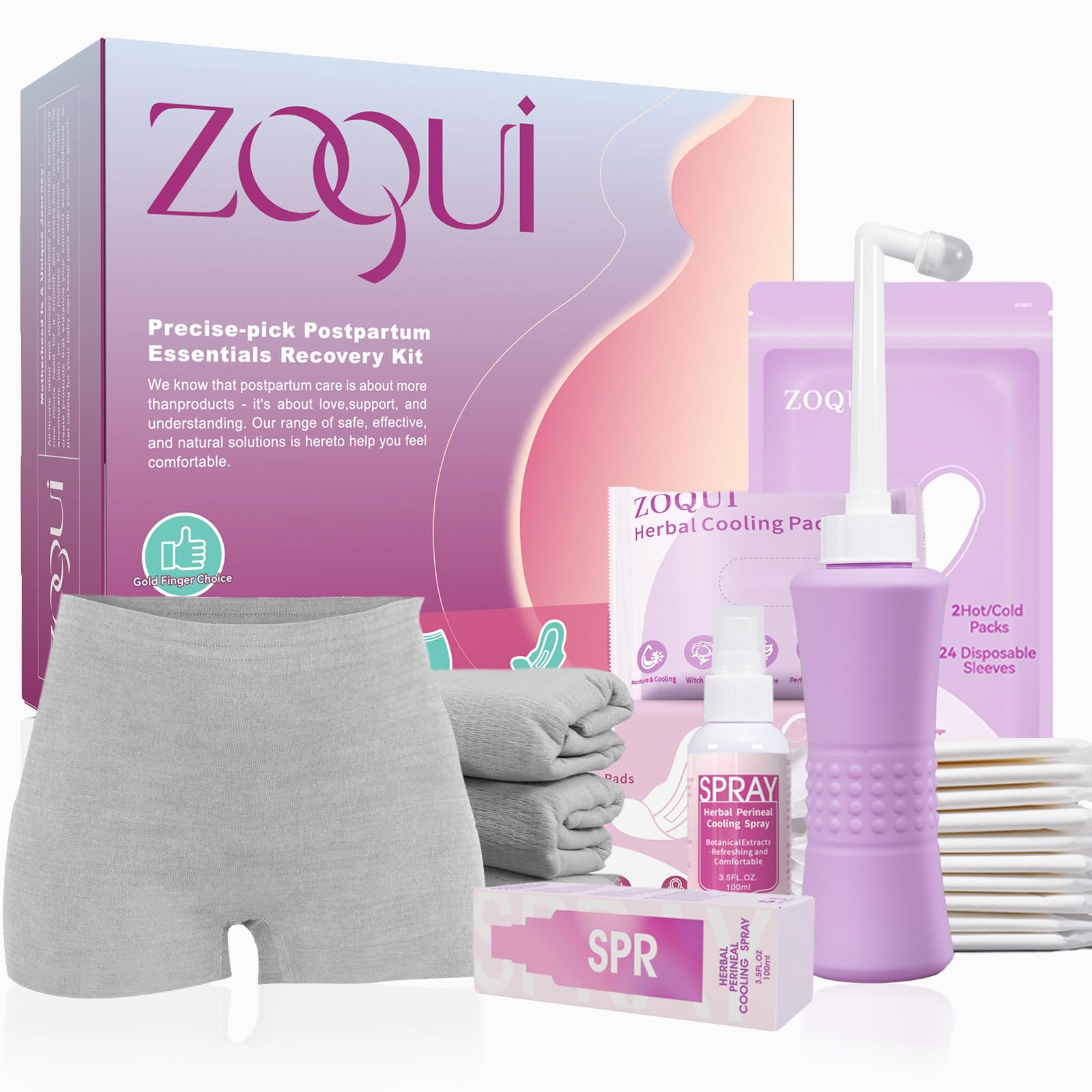 ZOQUI bouteille périnéale angleée pour un nettoyage facile et doux après accouchement.