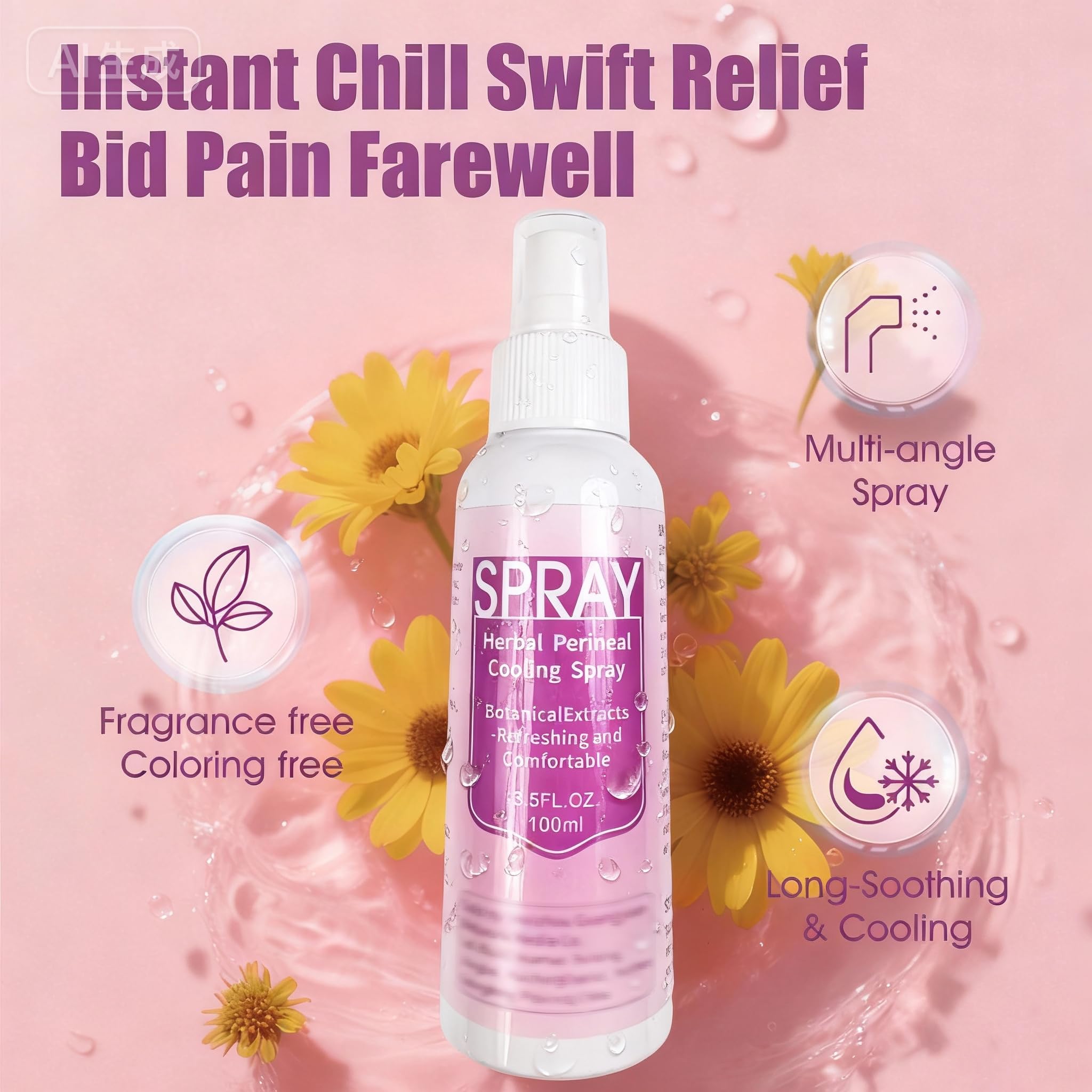 ZOQUI spray apaisant périnéal 3,5 oz, fraîcheur instantanée après accouchement.