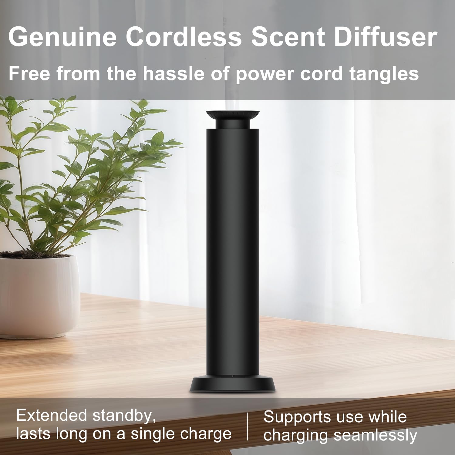 Diffuseur noir élégant adapté au salon, bureau et studio.