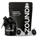 Bouchons Zound haute fidélité dans leur étui, protection auditive pratique lors des concerts.