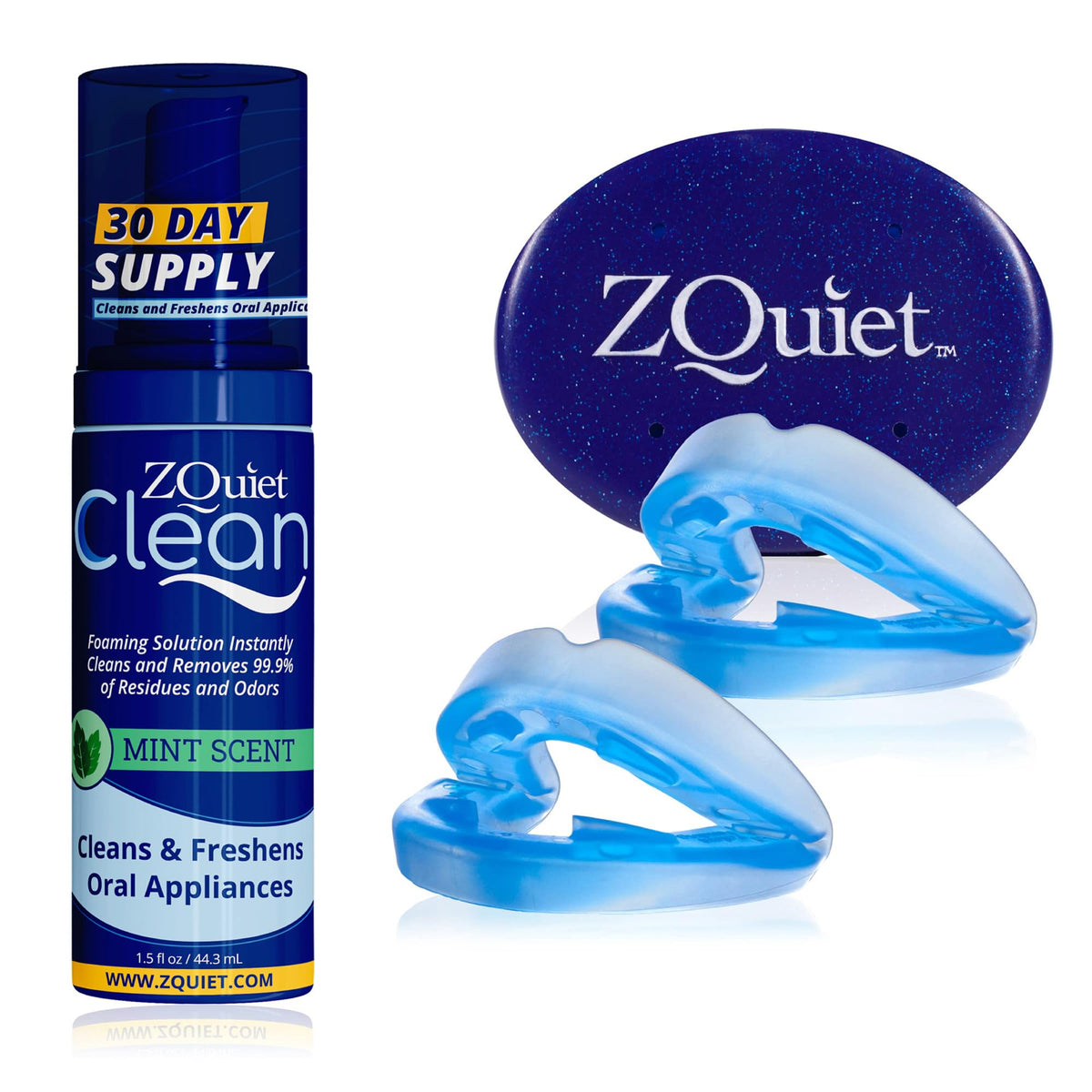 ZQuiet embout buccal anti-ronflement bleu, pour un sommeil plus calme.