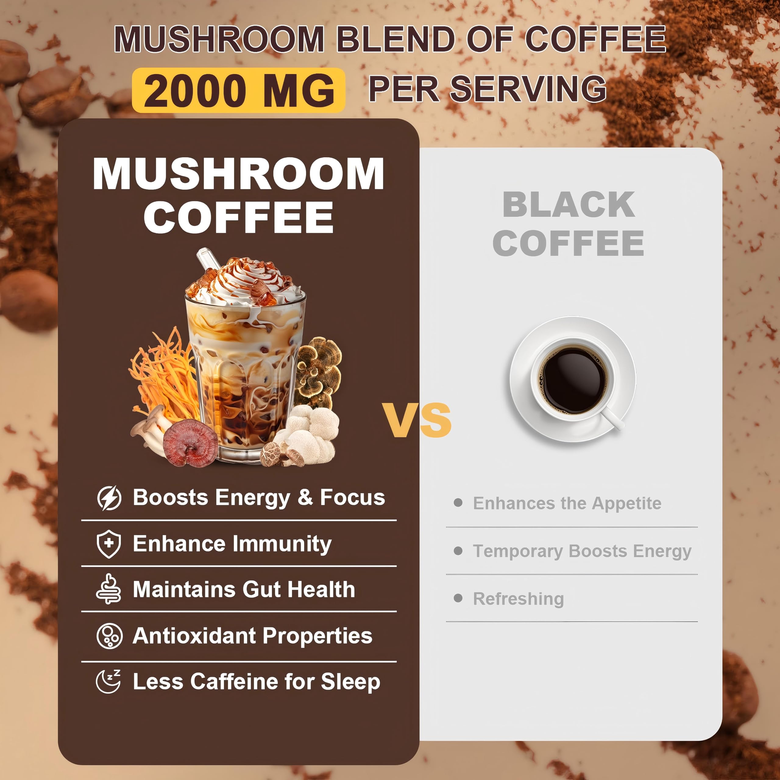 Café aux champignons ZREVSB – arôme enveloppant pour une expérience gourmande.