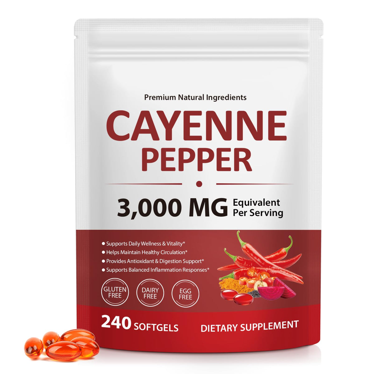 Gélules Cayenne ZROGJBMK, capsules softgel, soutien énergie et circulation.