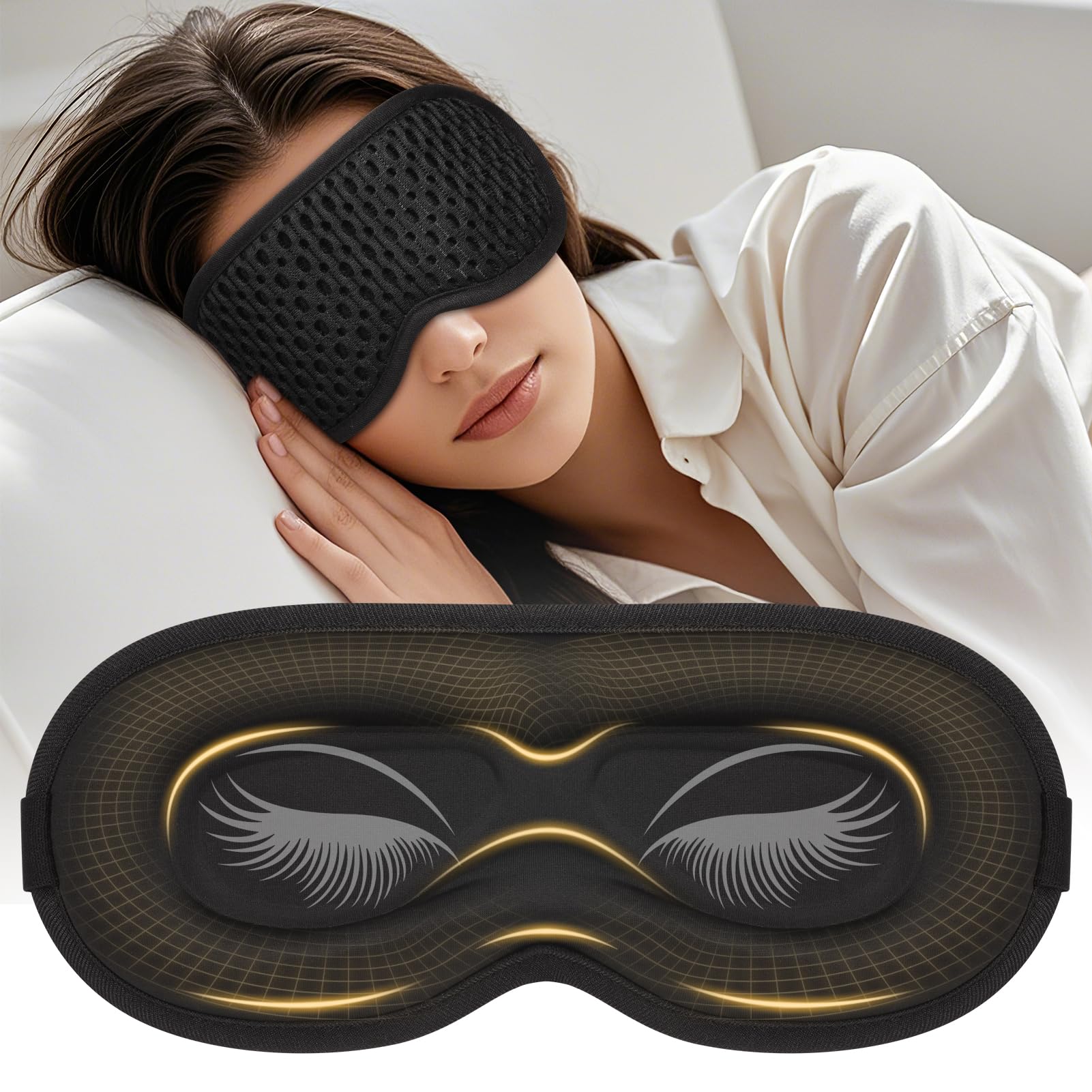 Masque ZRUHIG sommeil 3D-coupe, réducteur de pression, sommeil profond sans lumière.