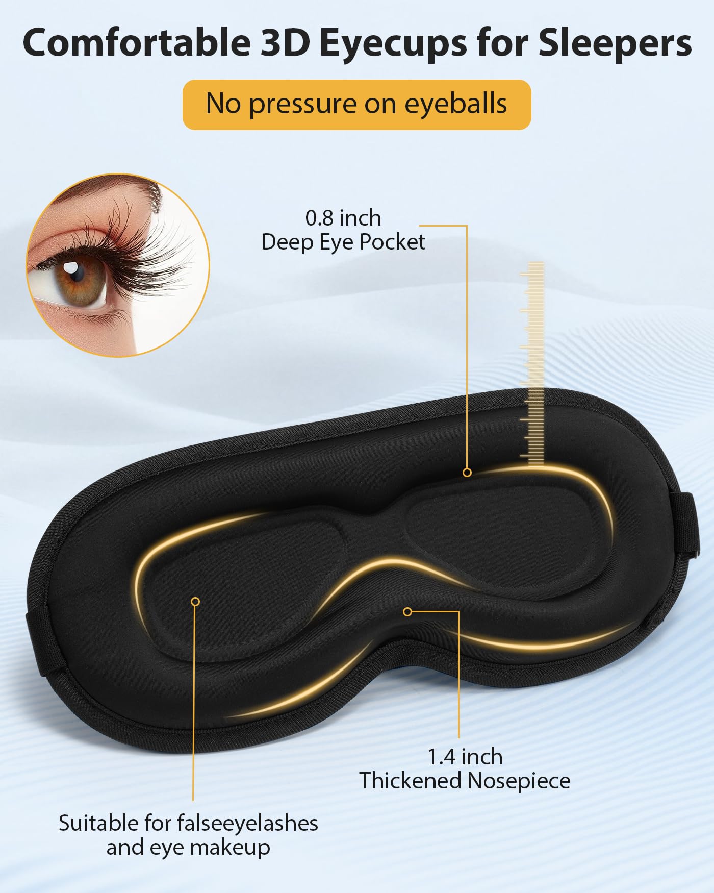 Masque ZRUHIG sommeil espace-yeux élargi, maquillage intact et confort oculaire.