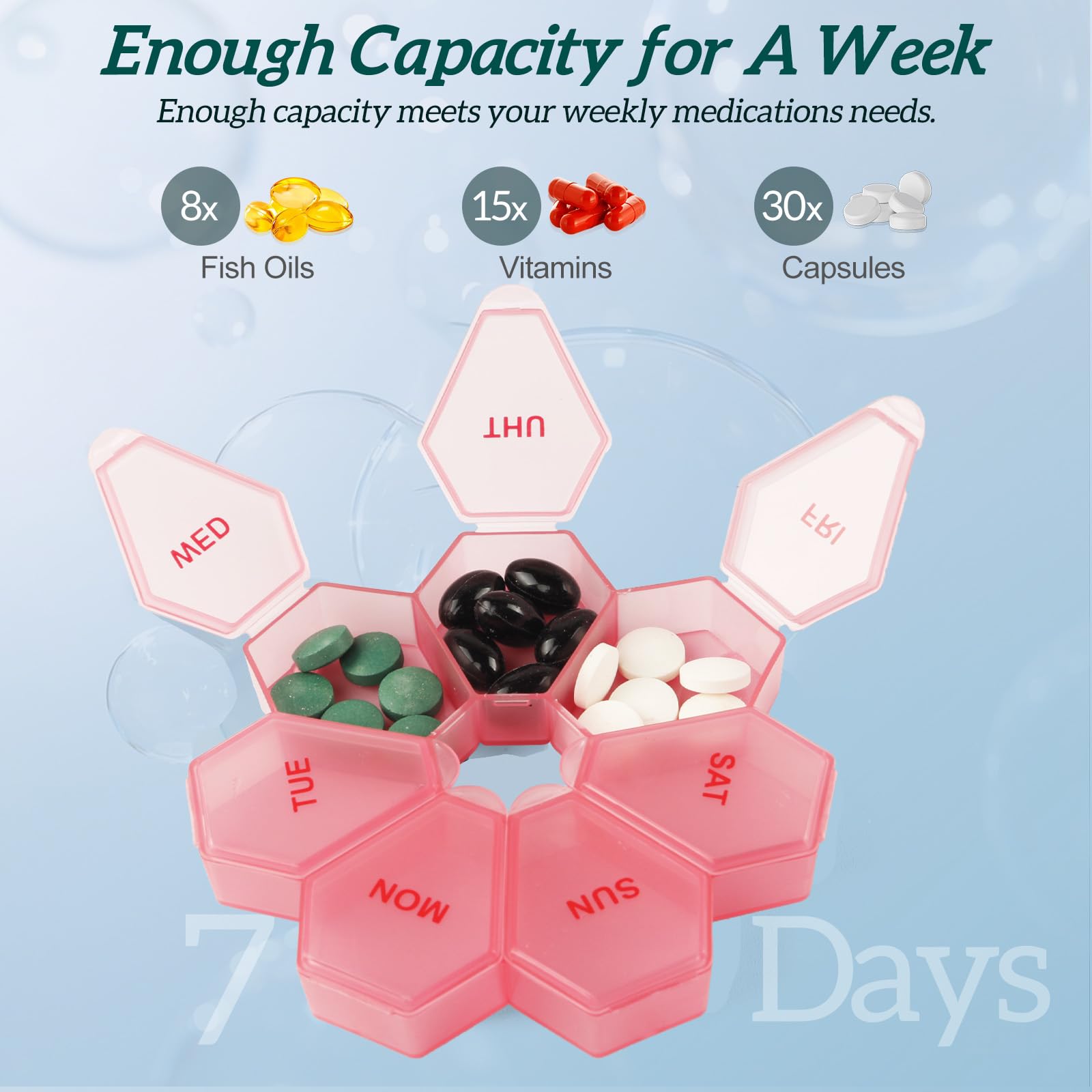 Zuiaso étui vitamines quotidien compact, visibilité rapide des prises quotidiennes.