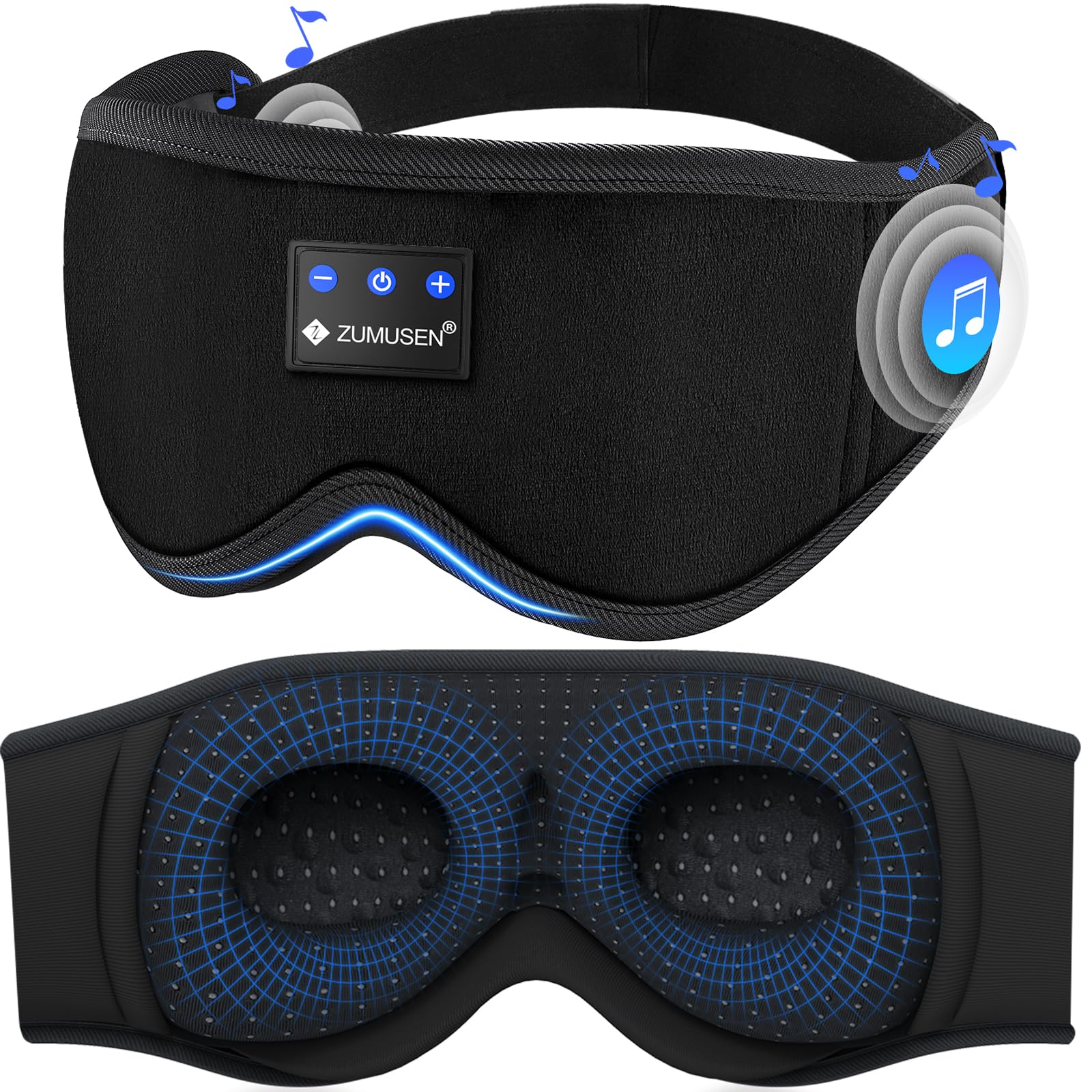ZUMUSEN masque-sommeil Bluetooth avec enceintes ultra-minces pour une écoute confortable.