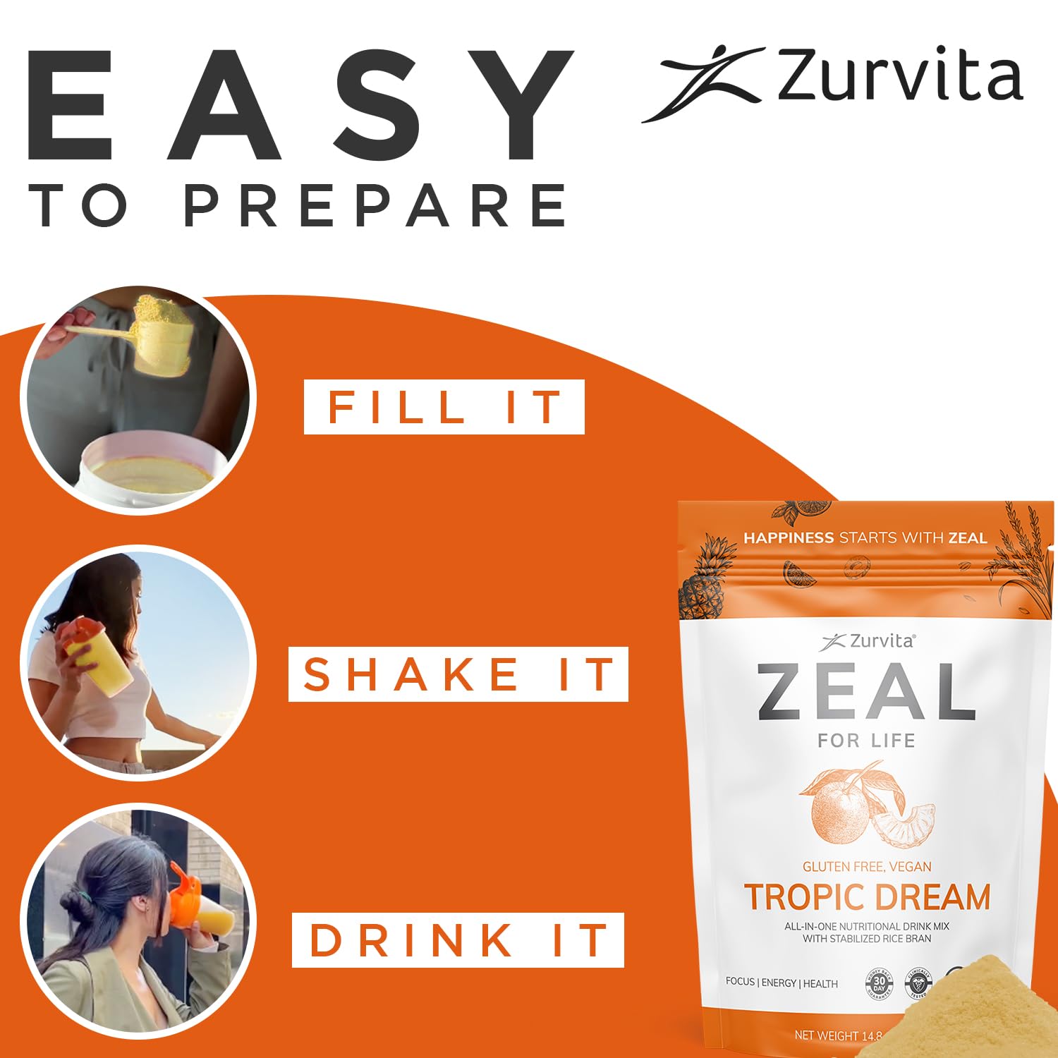 Zurvita Zeal pour la vie — petit-dejeuner, boisson vitaminée pour demarrer la journee.