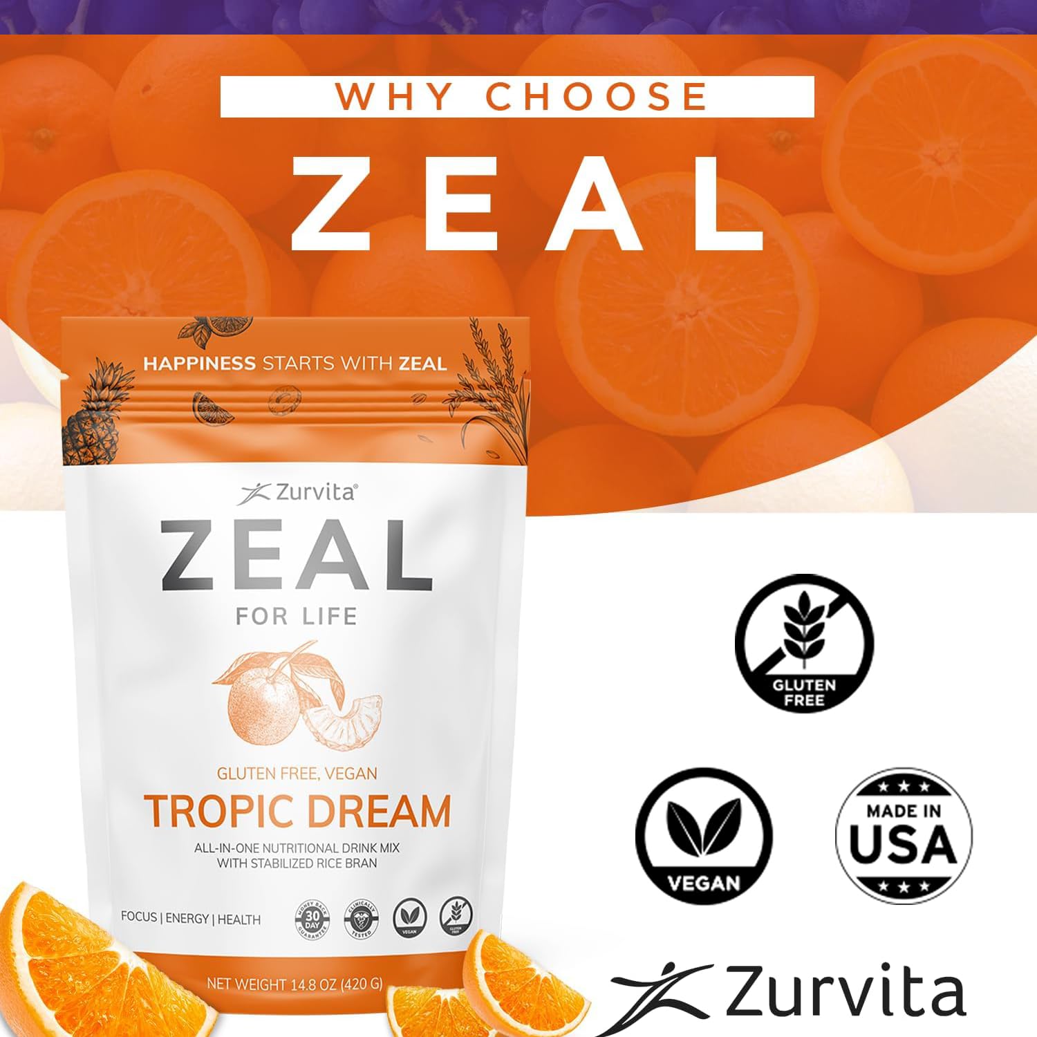 Zurvita Zeal pour la vie — gros plan sur le gout, profil aromatique fruité.