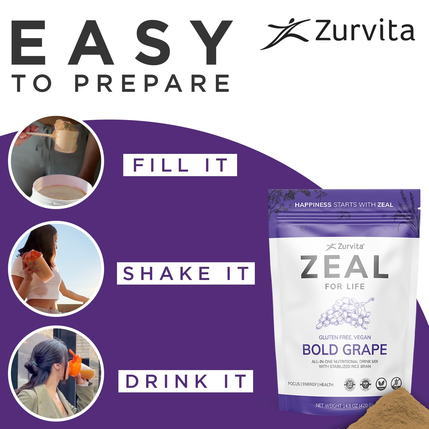 Zurvita Zeal pour la Vie, emballage 420 g, pratique pour 30 jours.