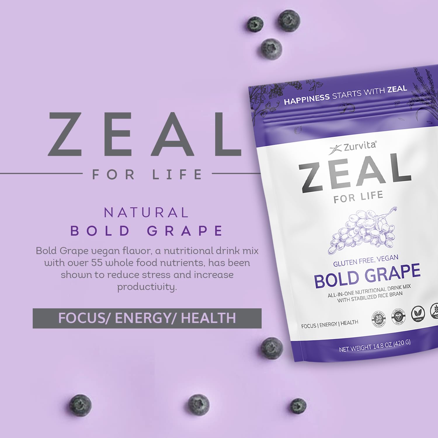 Zurvita Zeal pour la Vie, verre d'eau avec mélange, goût raisin agréable lors de la routine.