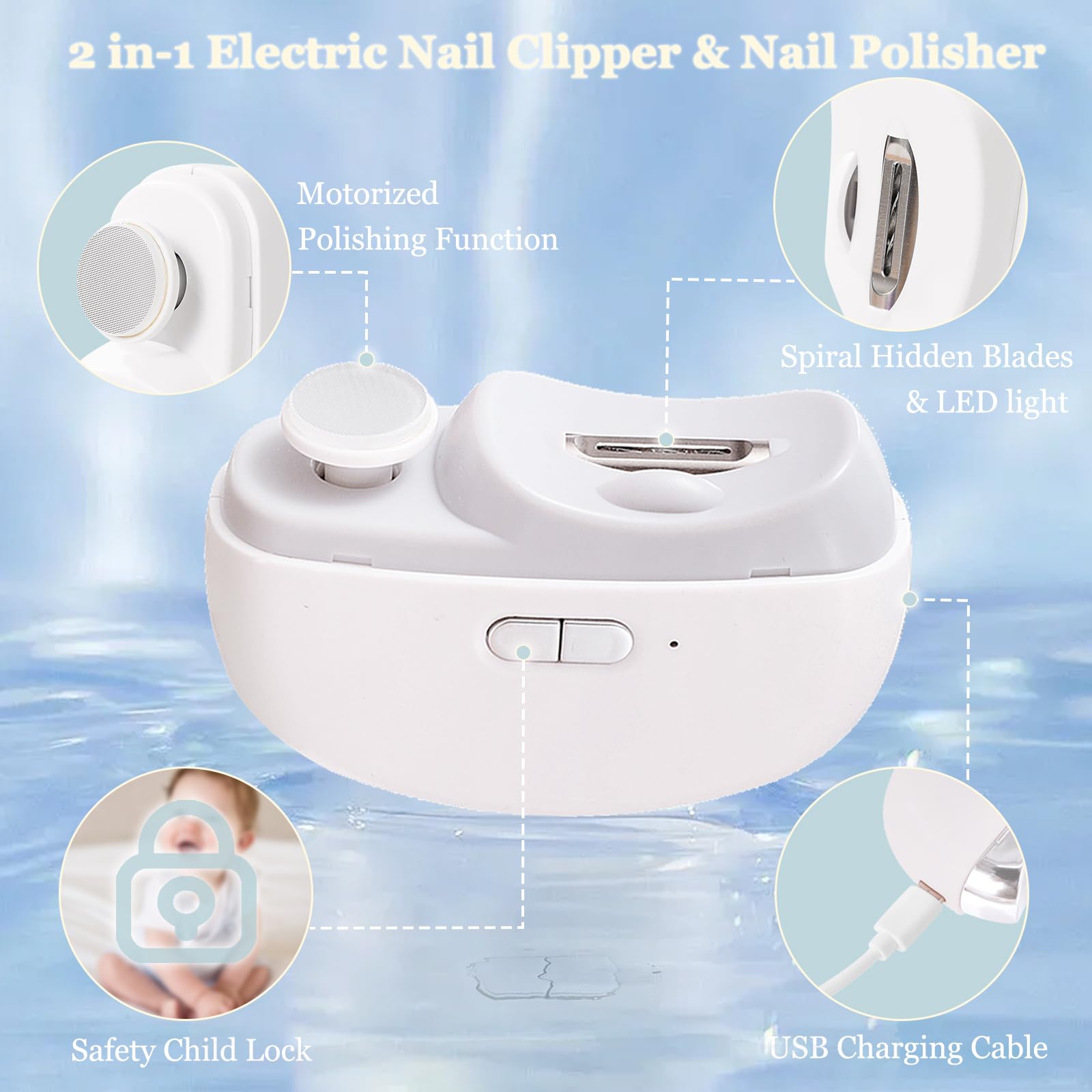 Tondeuse d'ongles bébé Zuxify 2 en 1, coupe et polissage en douceur.