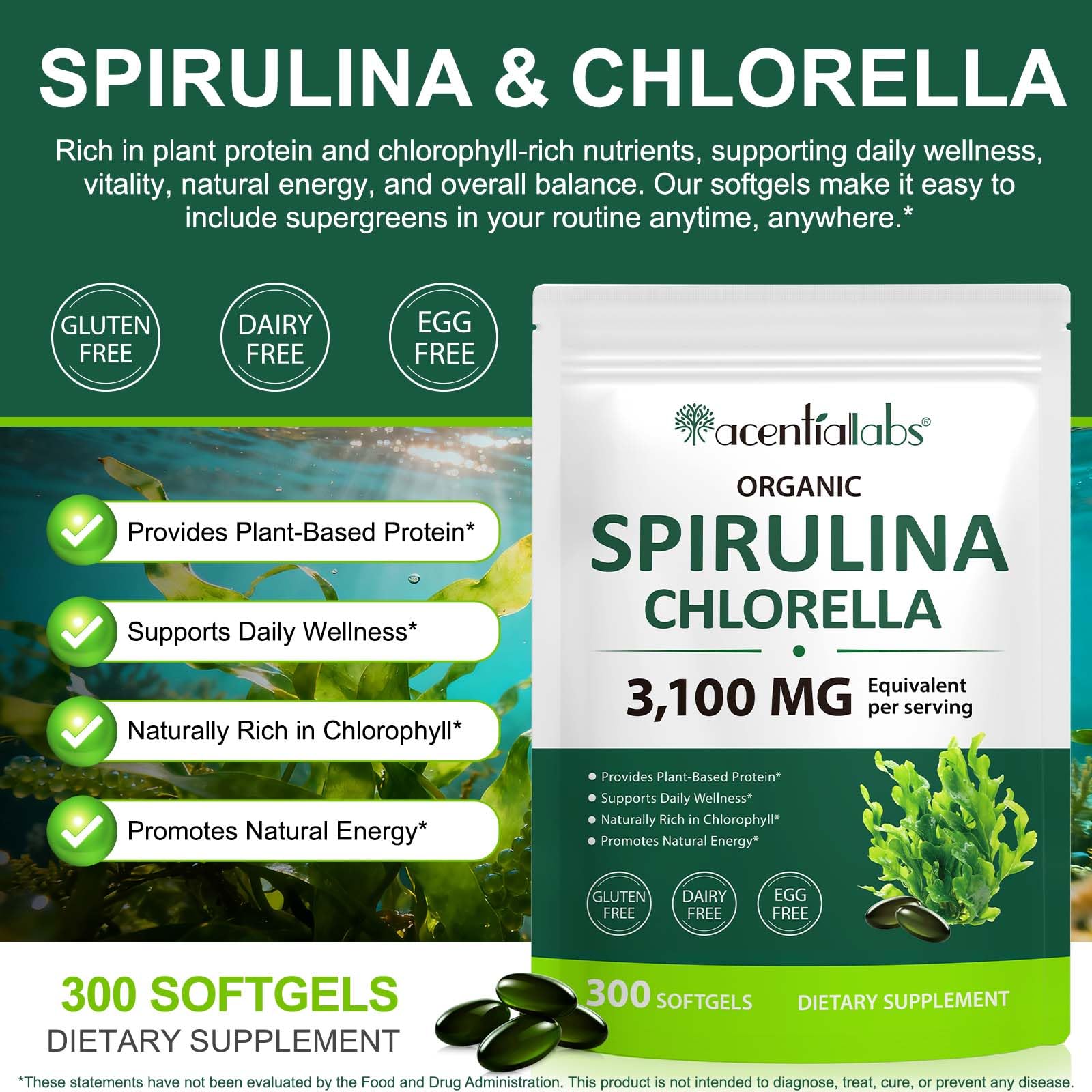 Gélules molles ZUZOKKAHA spiruline et chlorelle, faciles à emporter.