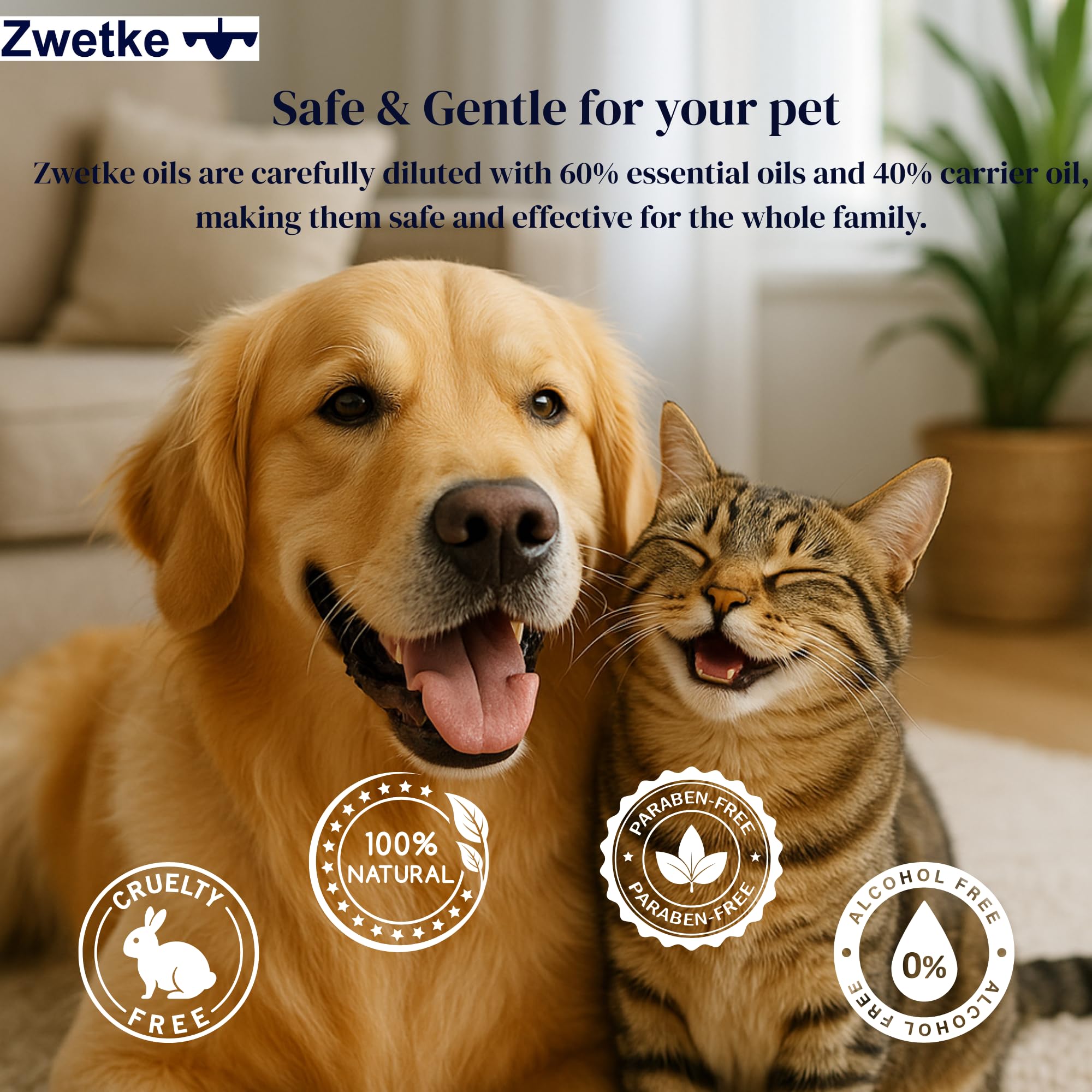 ZWETKE kit huiles compatibles animaux, ensemble polyvalent pour maison et détente.