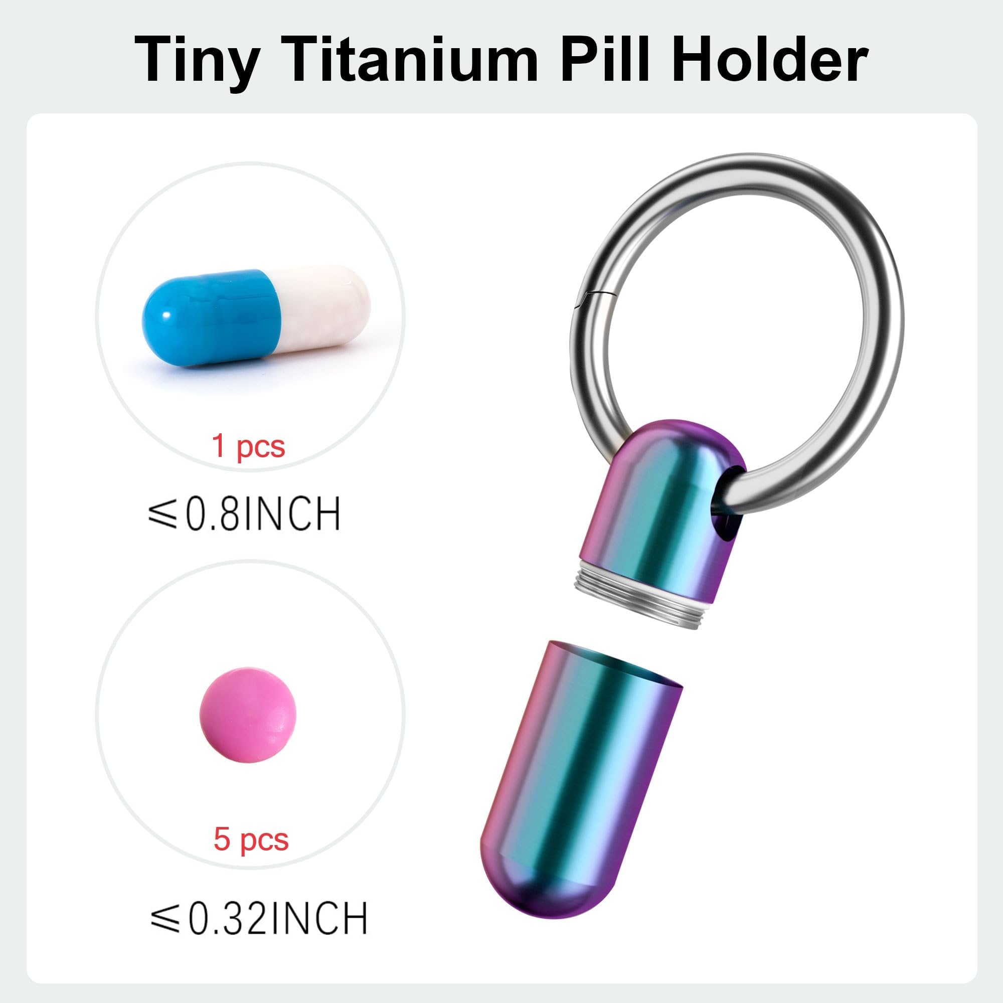 ZXLLM porte-clés pilules compact titane, attache facile à votre trousseau.